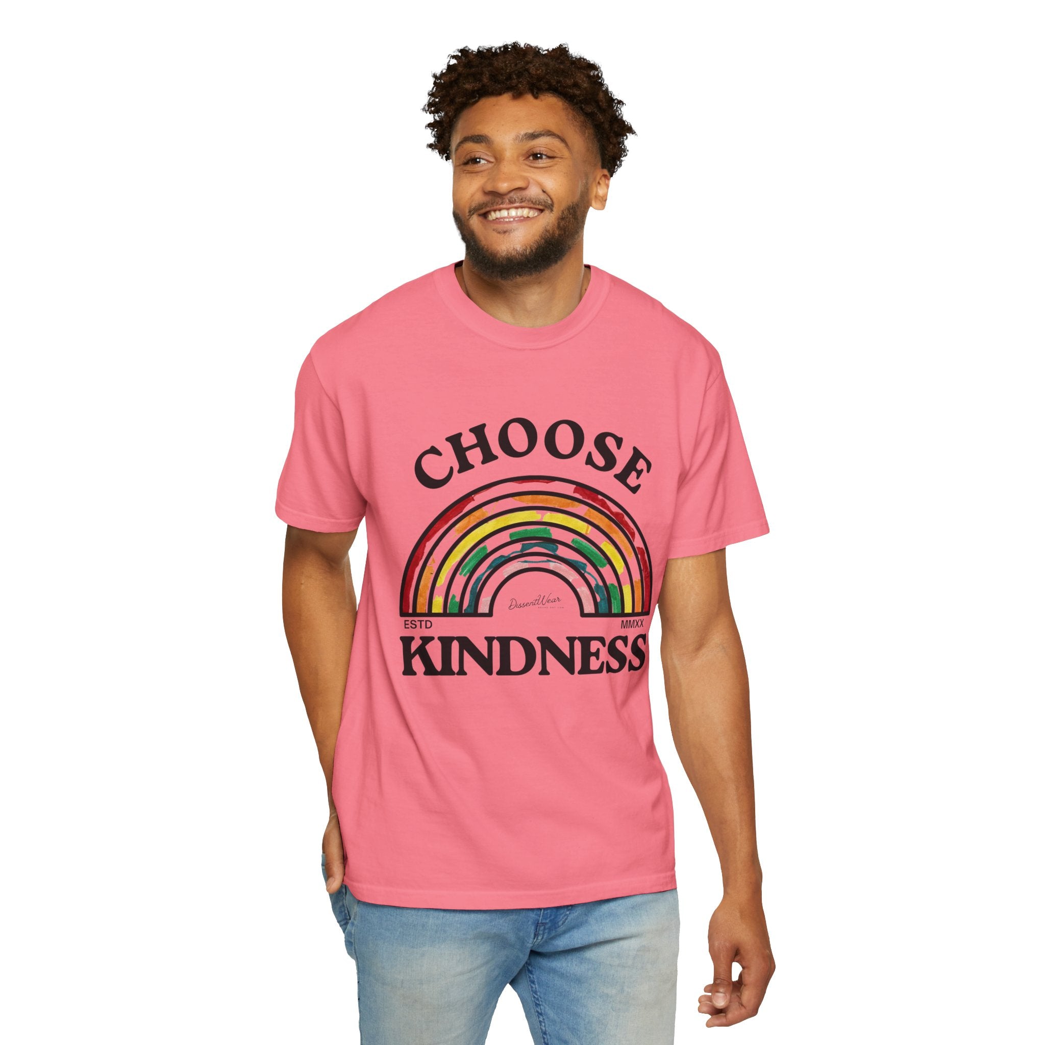 Choose Kindness Unisex Garment-Dyed T-Shirt | Positive Vibes, Casual Wear, Gift for Friends, Motivational Tee, Rainbow Design