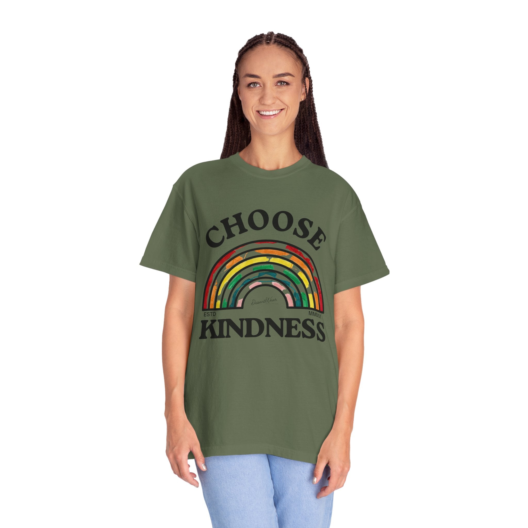 Choose Kindness Unisex Garment-Dyed T-Shirt | Positive Vibes, Casual Wear, Gift for Friends, Motivational Tee, Rainbow Design