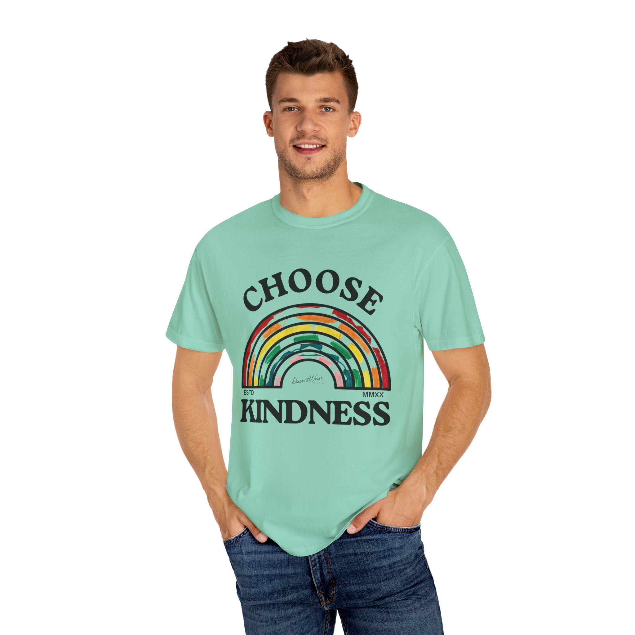 Choose Kindness Unisex Garment-Dyed T-Shirt | Positive Vibes, Casual Wear, Gift for Friends, Motivational Tee, Rainbow Design