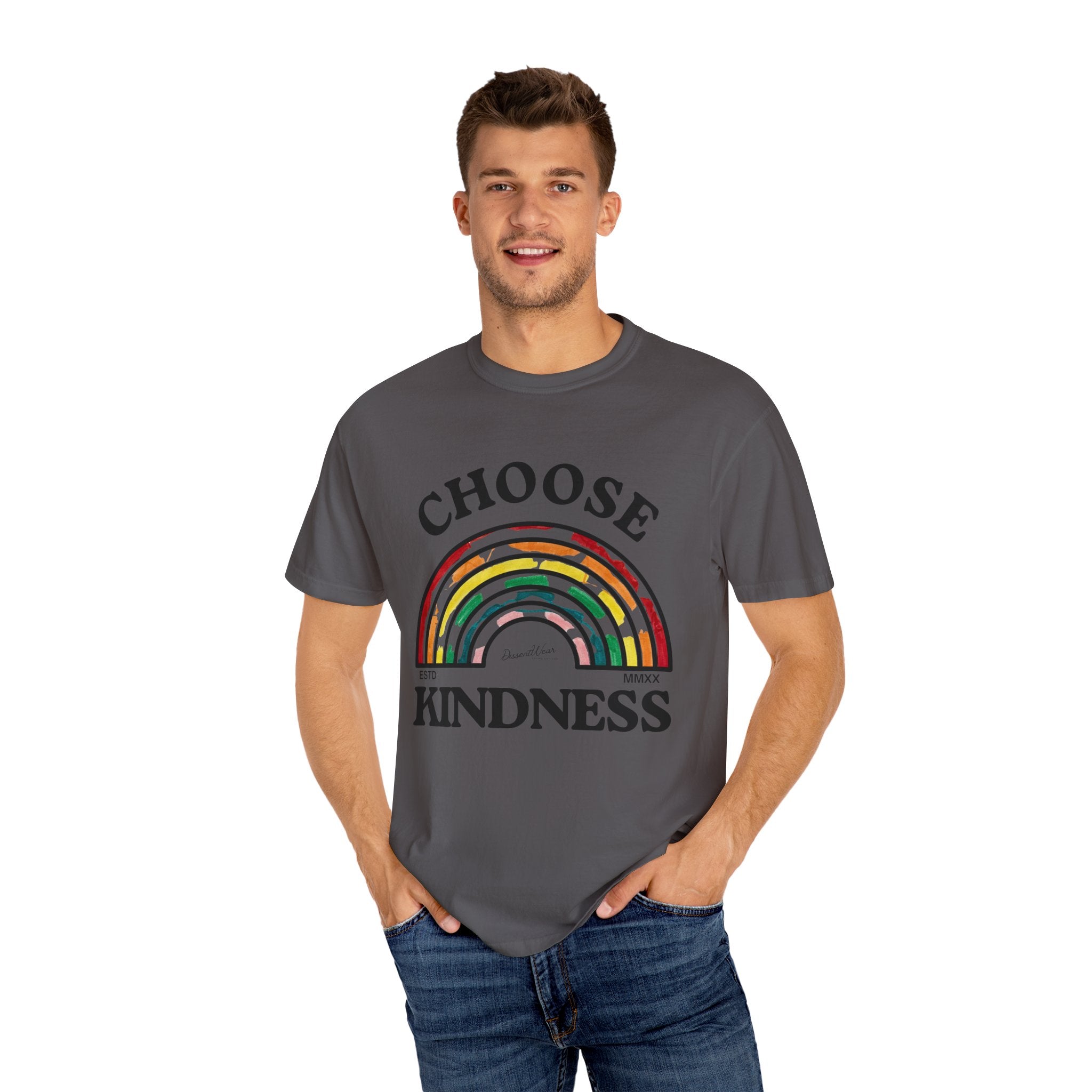 Choose Kindness Unisex Garment-Dyed T-Shirt | Positive Vibes, Casual Wear, Gift for Friends, Motivational Tee, Rainbow Design
