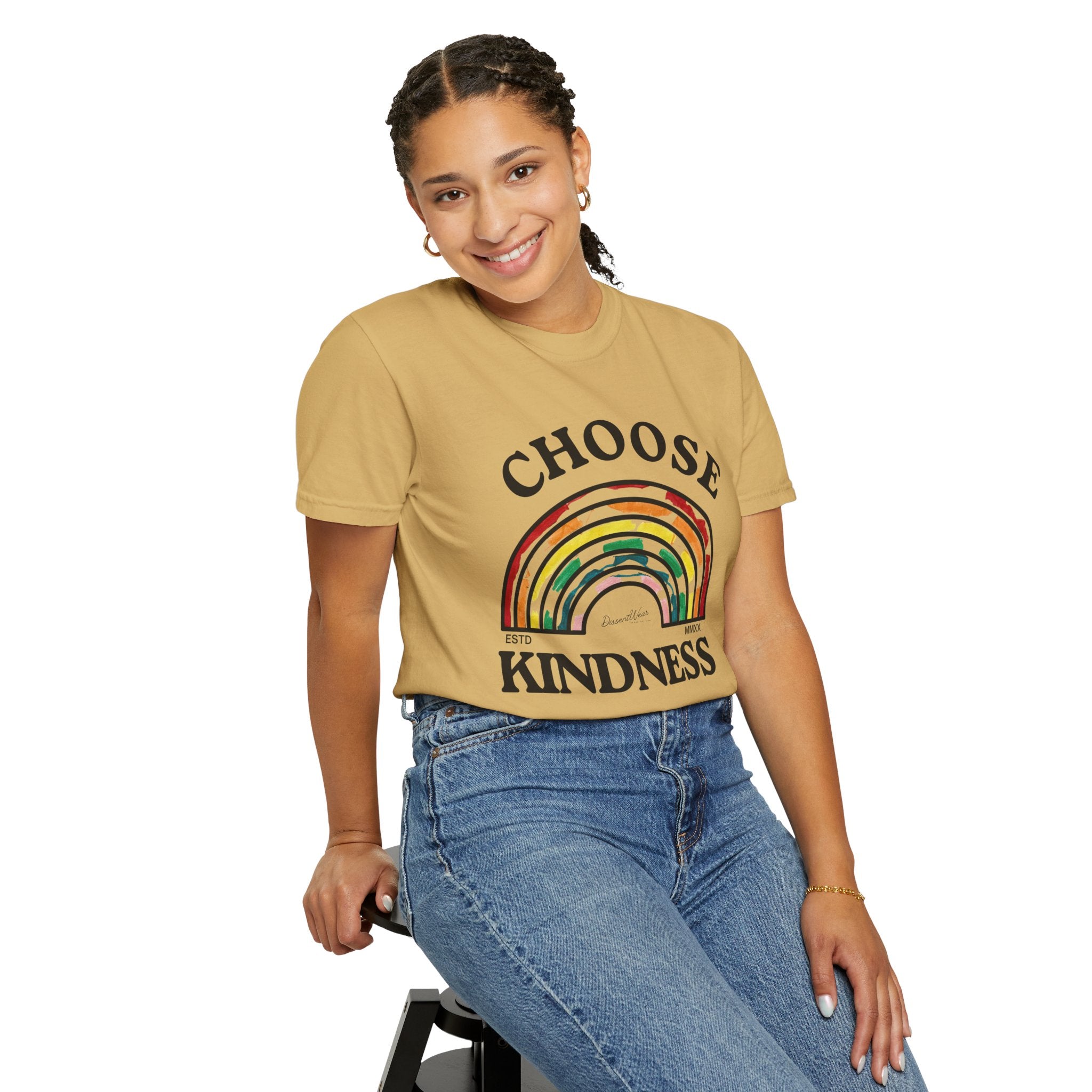 Choose Kindness Unisex Garment-Dyed T-Shirt | Positive Vibes, Casual Wear, Gift for Friends, Motivational Tee, Rainbow Design