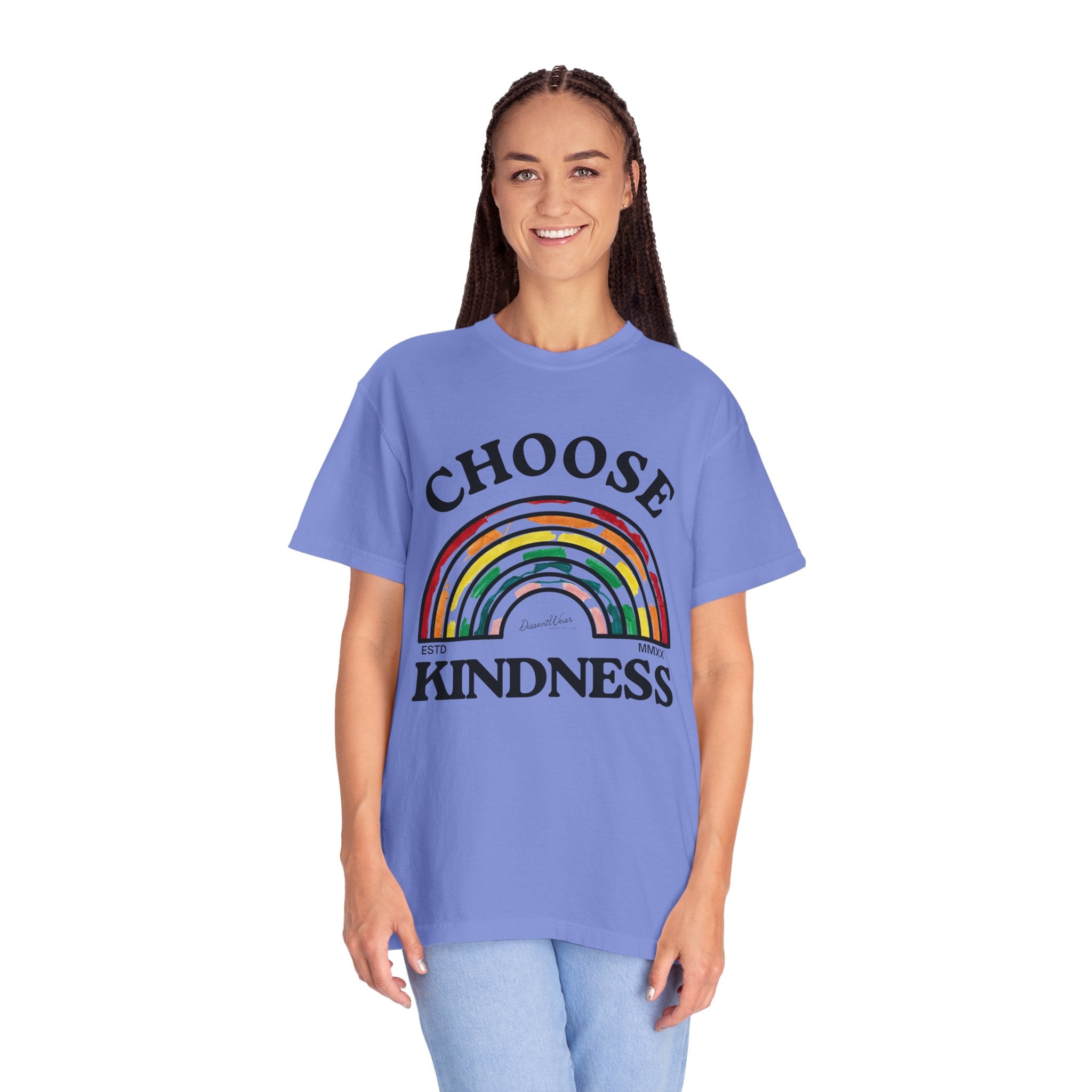 Choose Kindness Unisex Garment-Dyed T-Shirt | Positive Vibes, Casual Wear, Gift for Friends, Motivational Tee, Rainbow Design