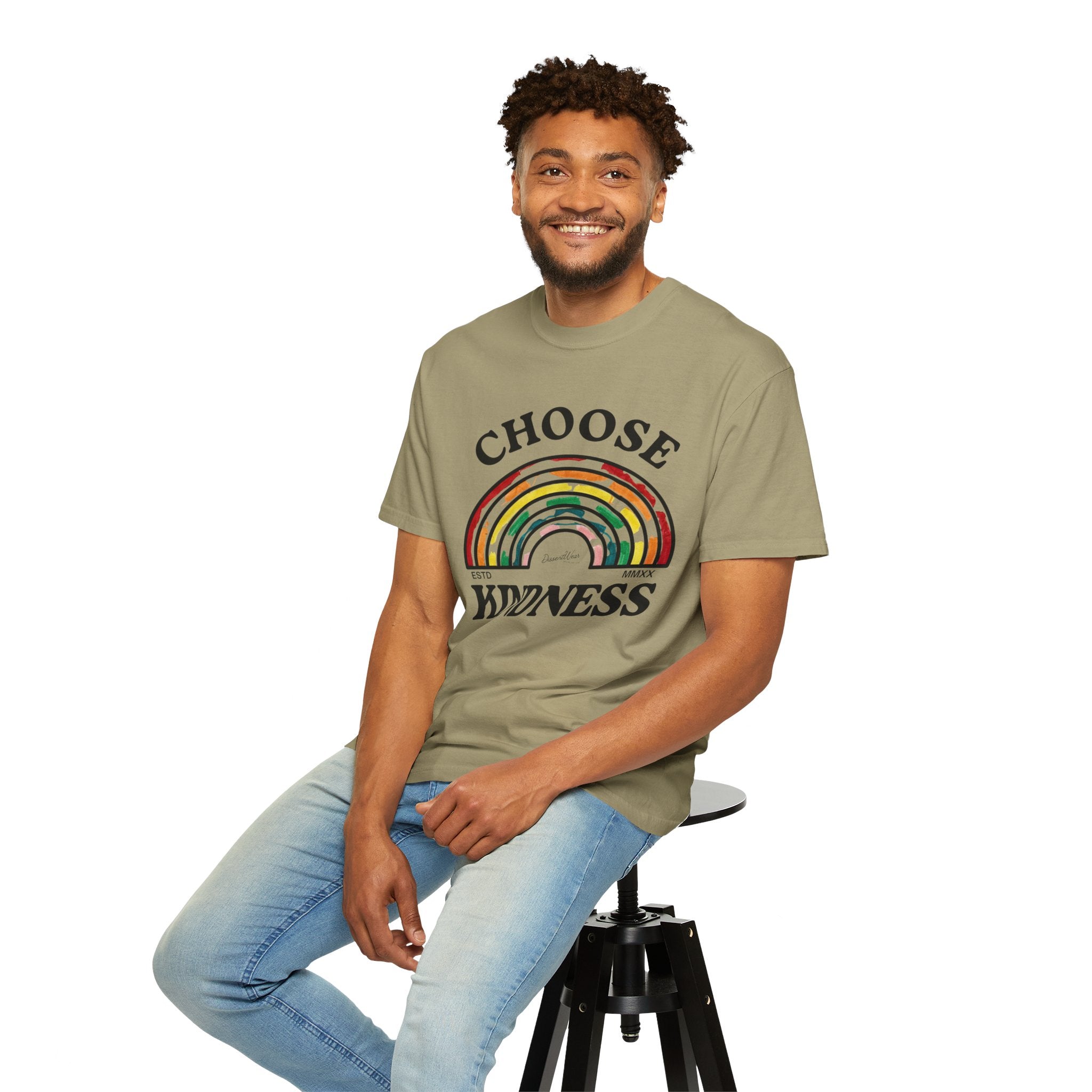 Choose Kindness Unisex Garment-Dyed T-Shirt | Positive Vibes, Casual Wear, Gift for Friends, Motivational Tee, Rainbow Design