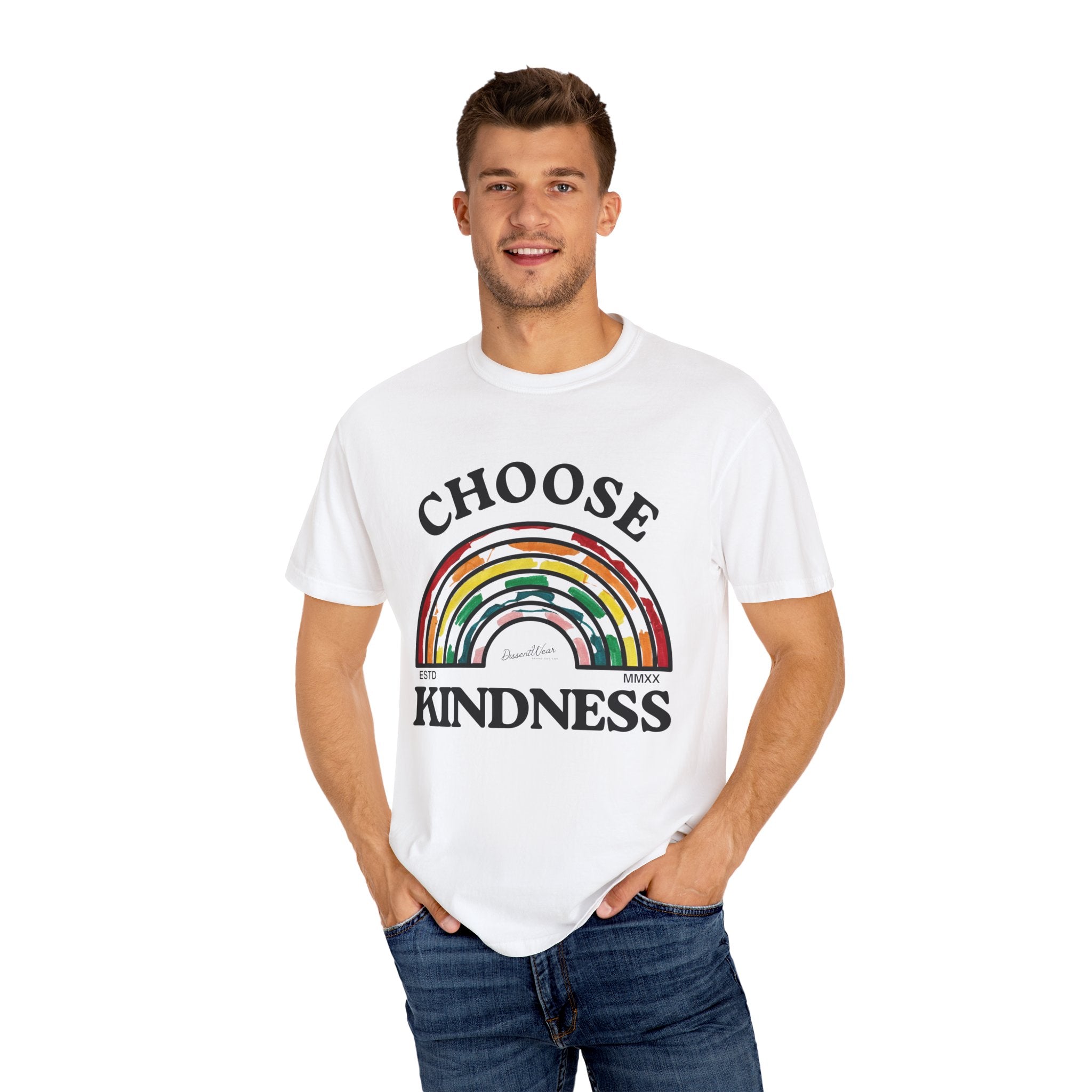 Choose Kindness Unisex Garment-Dyed T-Shirt | Positive Vibes, Casual Wear, Gift for Friends, Motivational Tee, Rainbow Design