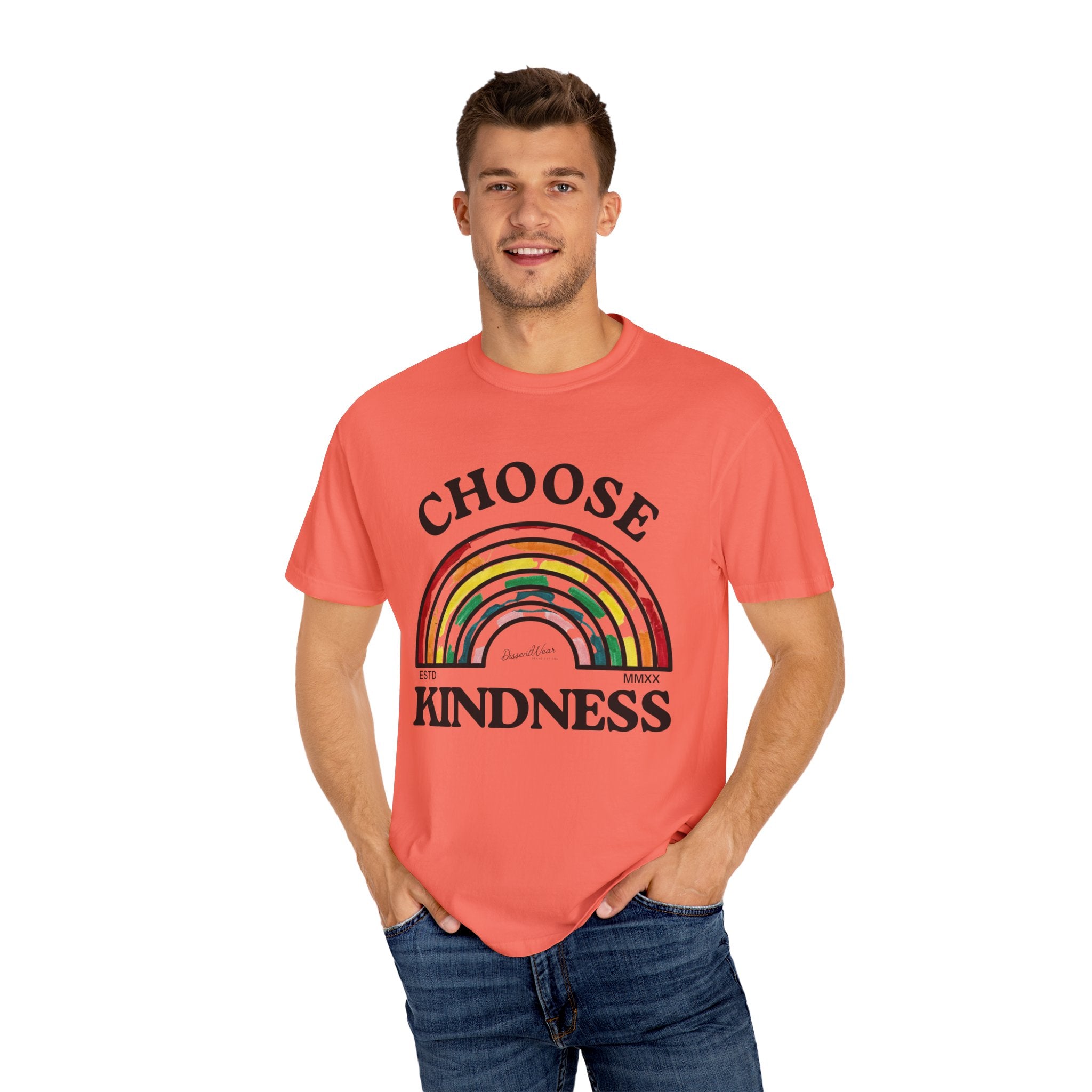 Choose Kindness Unisex Garment-Dyed T-Shirt | Positive Vibes, Casual Wear, Gift for Friends, Motivational Tee, Rainbow Design