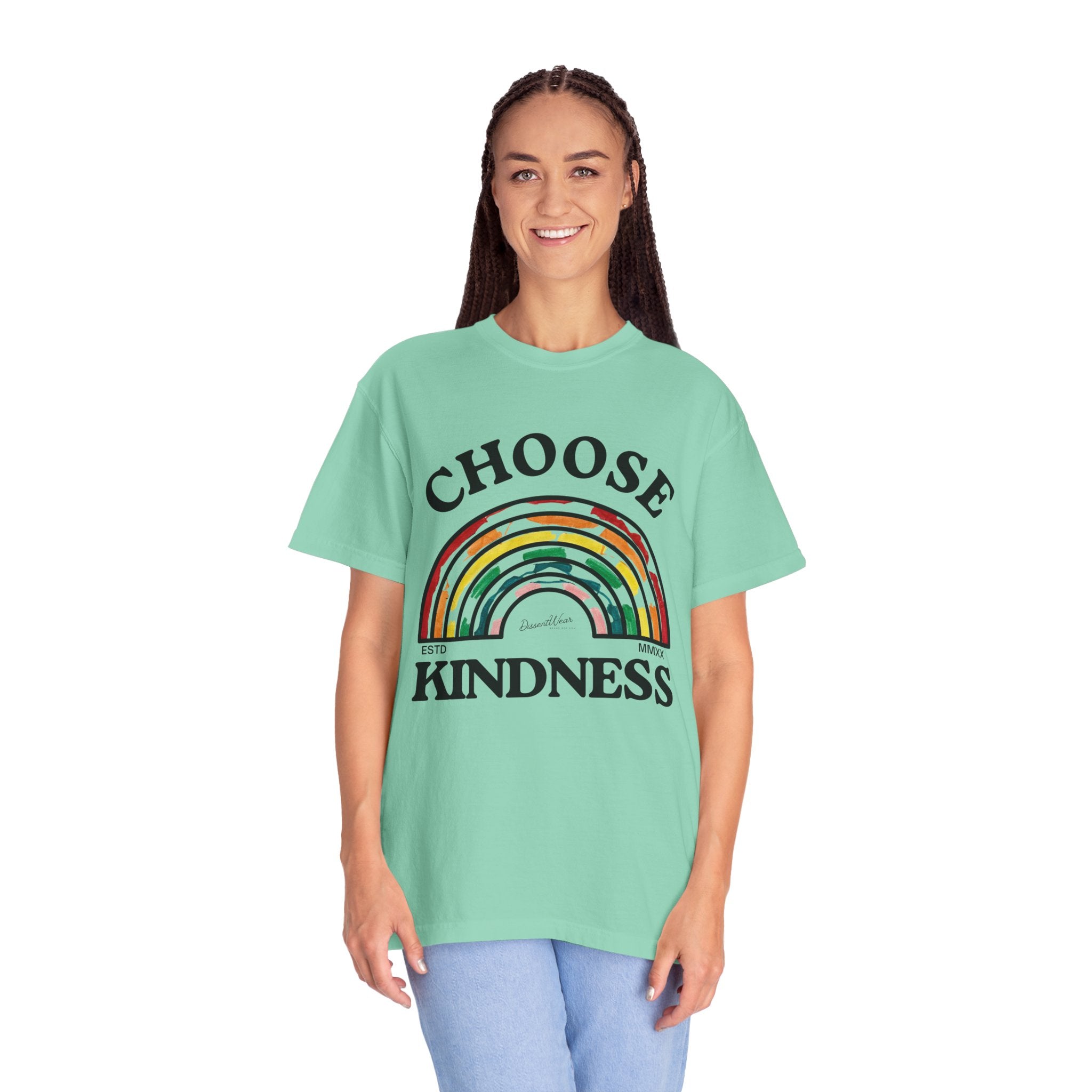 Choose Kindness Unisex Garment-Dyed T-Shirt | Positive Vibes, Casual Wear, Gift for Friends, Motivational Tee, Rainbow Design