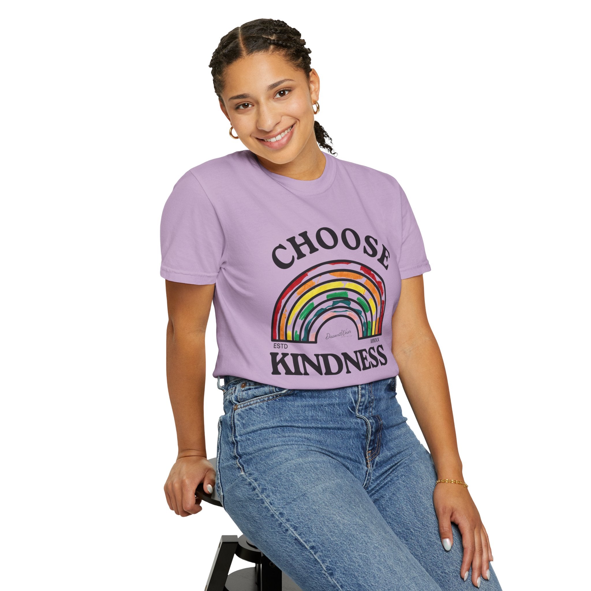 Choose Kindness Unisex Garment-Dyed T-Shirt | Positive Vibes, Casual Wear, Gift for Friends, Motivational Tee, Rainbow Design