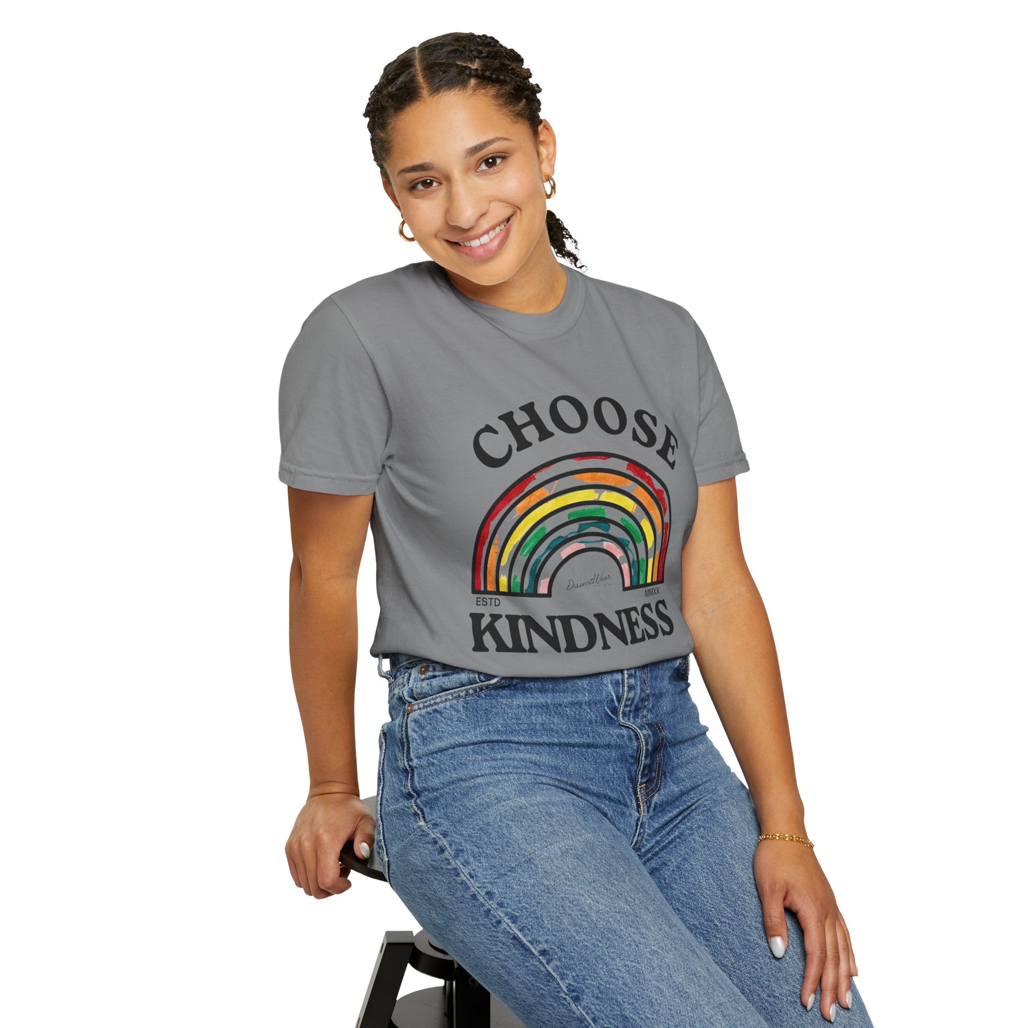 Choose Kindness Unisex Garment-Dyed T-Shirt | Positive Vibes, Casual Wear, Gift for Friends, Motivational Tee, Rainbow Design