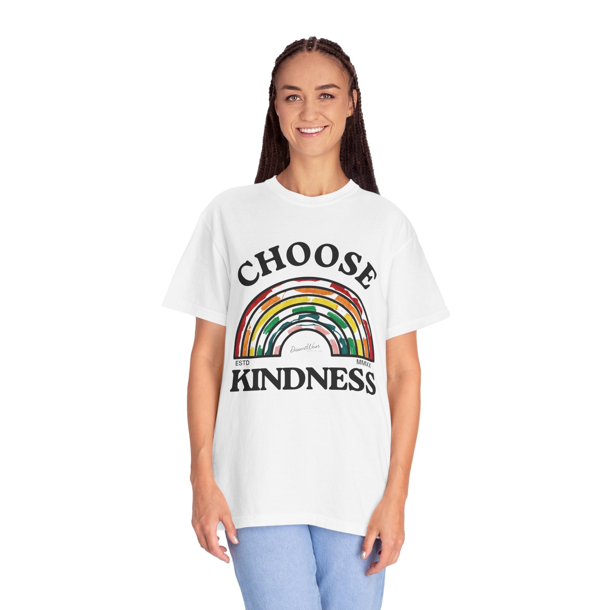 Choose Kindness Unisex Garment-Dyed T-Shirt | Positive Vibes, Casual Wear, Gift for Friends, Motivational Tee, Rainbow Design