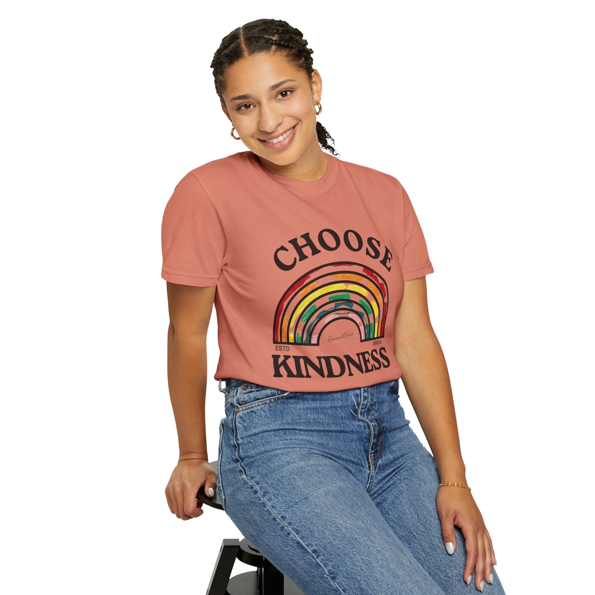 Choose Kindness Unisex Garment-Dyed T-Shirt | Positive Vibes, Casual Wear, Gift for Friends, Motivational Tee, Rainbow Design