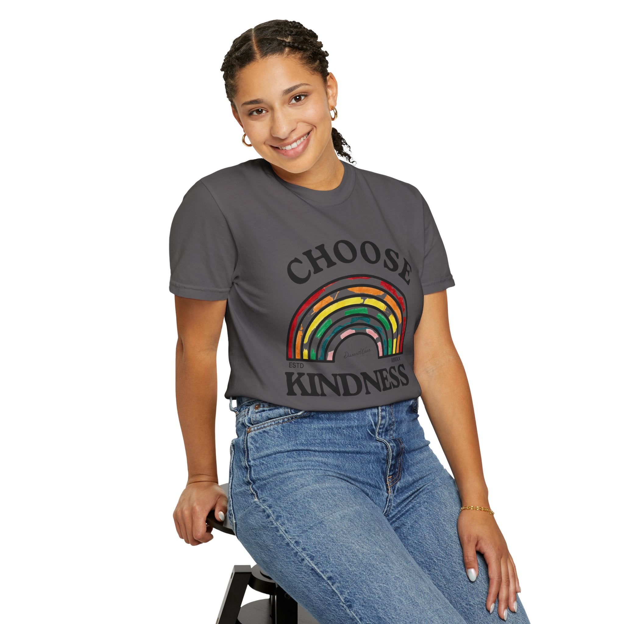 Choose Kindness Unisex Garment-Dyed T-Shirt | Positive Vibes, Casual Wear, Gift for Friends, Motivational Tee, Rainbow Design