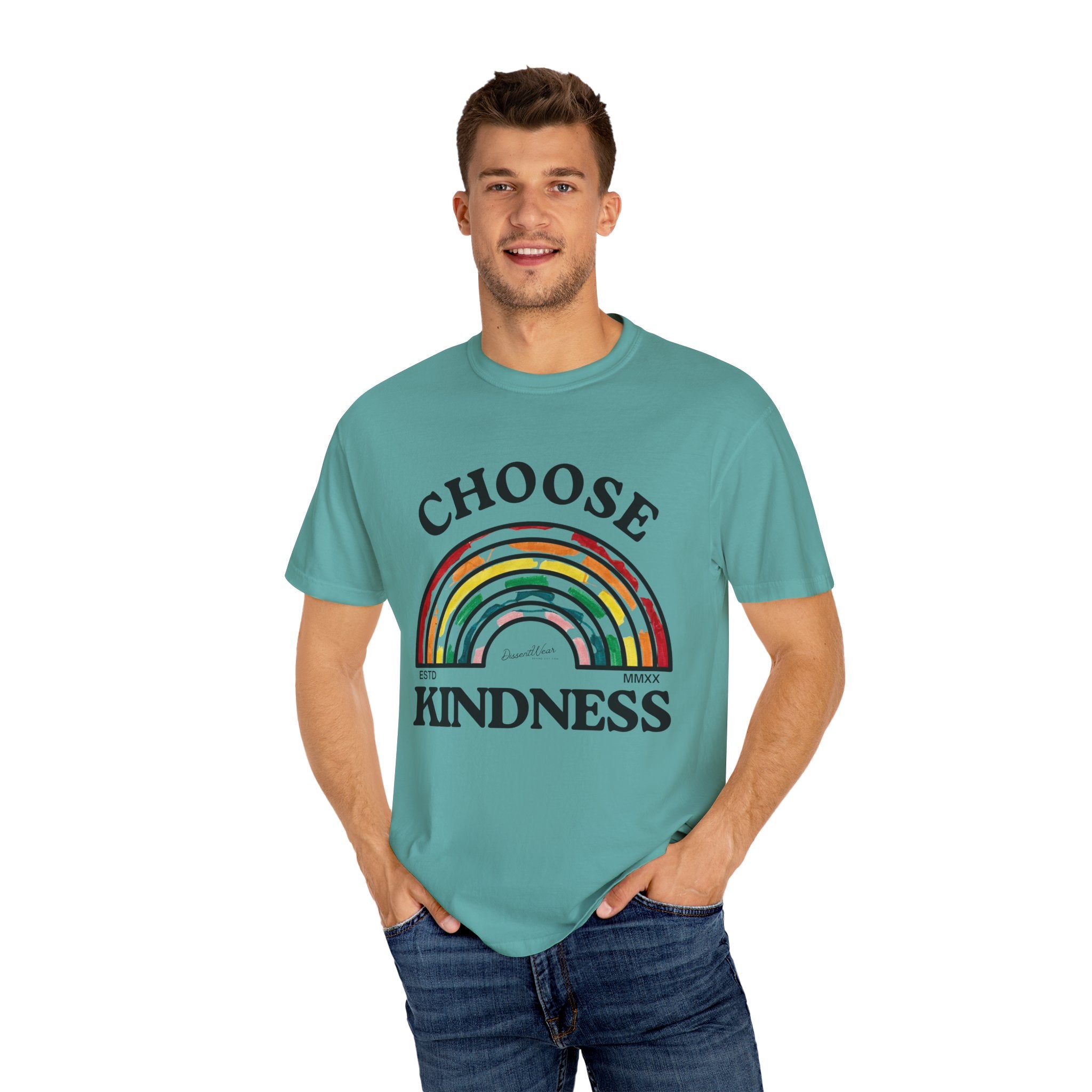 Choose Kindness Unisex Garment-Dyed T-Shirt | Positive Vibes, Casual Wear, Gift for Friends, Motivational Tee, Rainbow Design