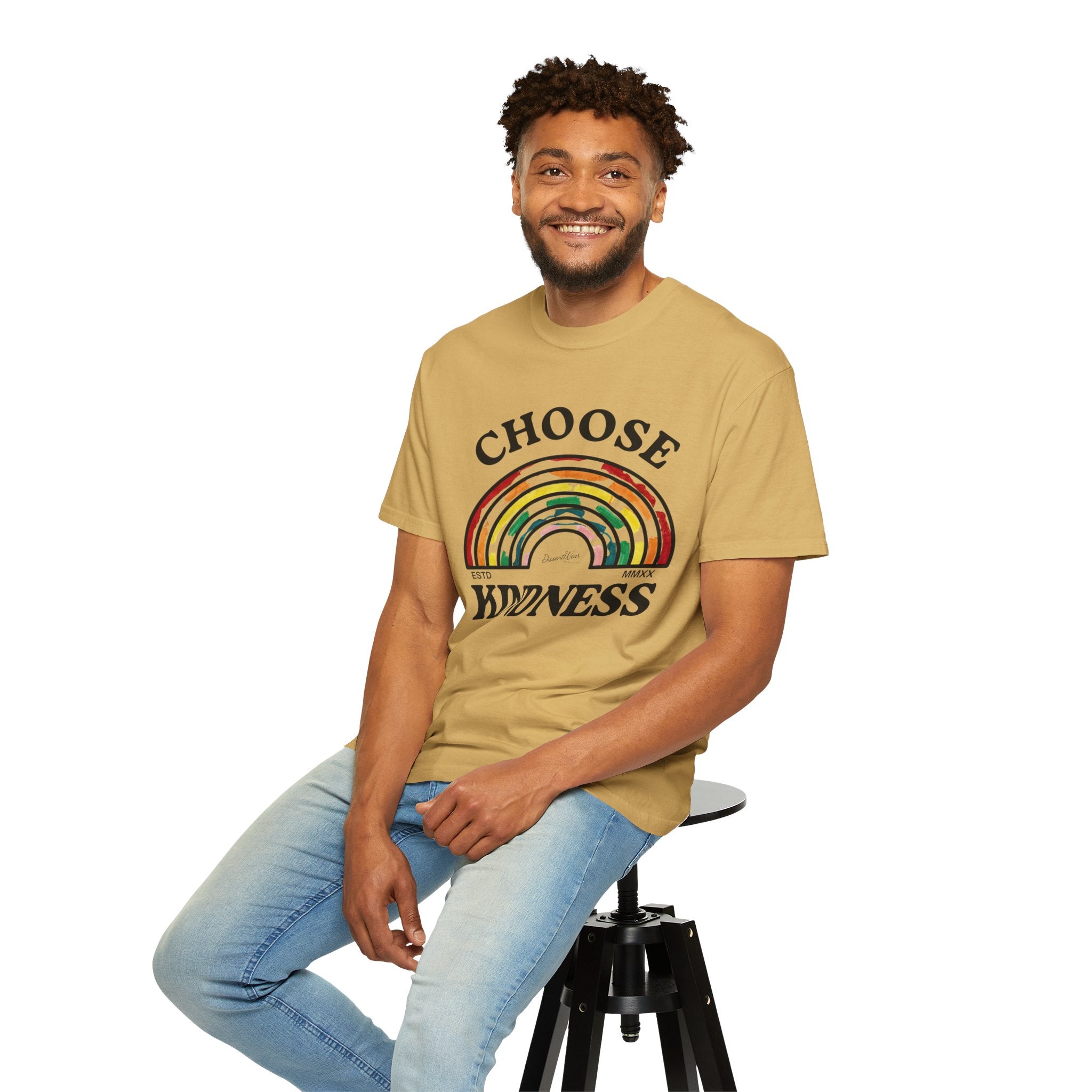 Choose Kindness Unisex Garment-Dyed T-Shirt | Positive Vibes, Casual Wear, Gift for Friends, Motivational Tee, Rainbow Design
