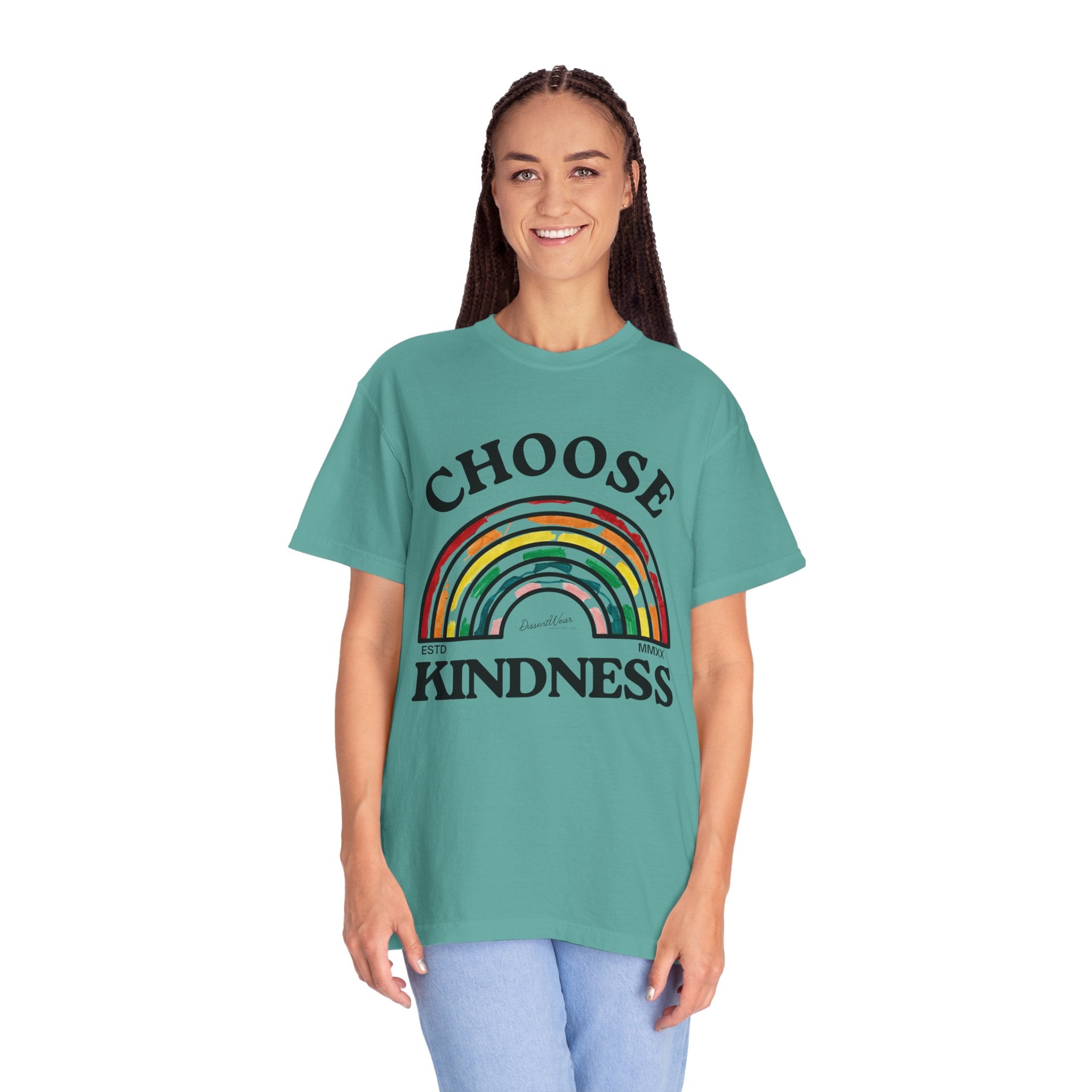 Choose Kindness Unisex Garment-Dyed T-Shirt | Positive Vibes, Casual Wear, Gift for Friends, Motivational Tee, Rainbow Design