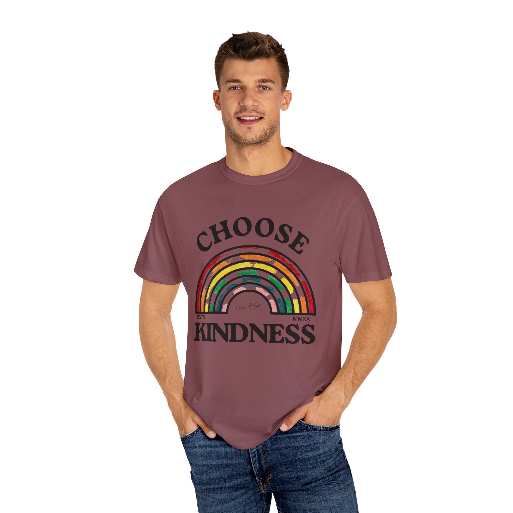 Choose Kindness Unisex Garment-Dyed T-Shirt | Positive Vibes, Casual Wear, Gift for Friends, Motivational Tee, Rainbow Design