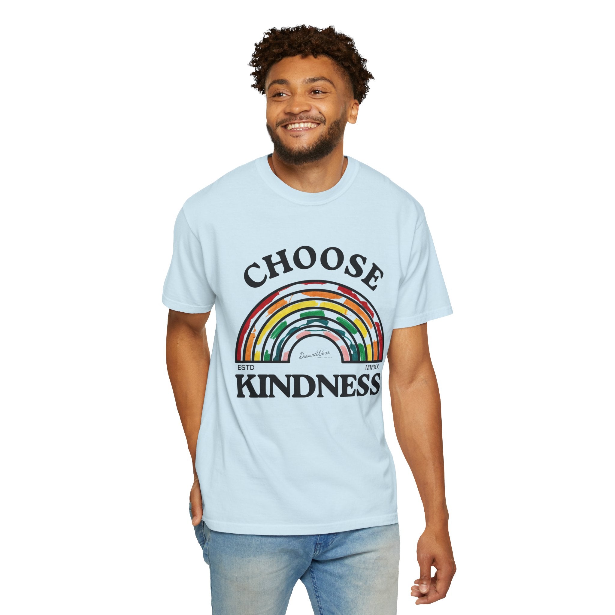 Choose Kindness Unisex Garment-Dyed T-Shirt | Positive Vibes, Casual Wear, Gift for Friends, Motivational Tee, Rainbow Design