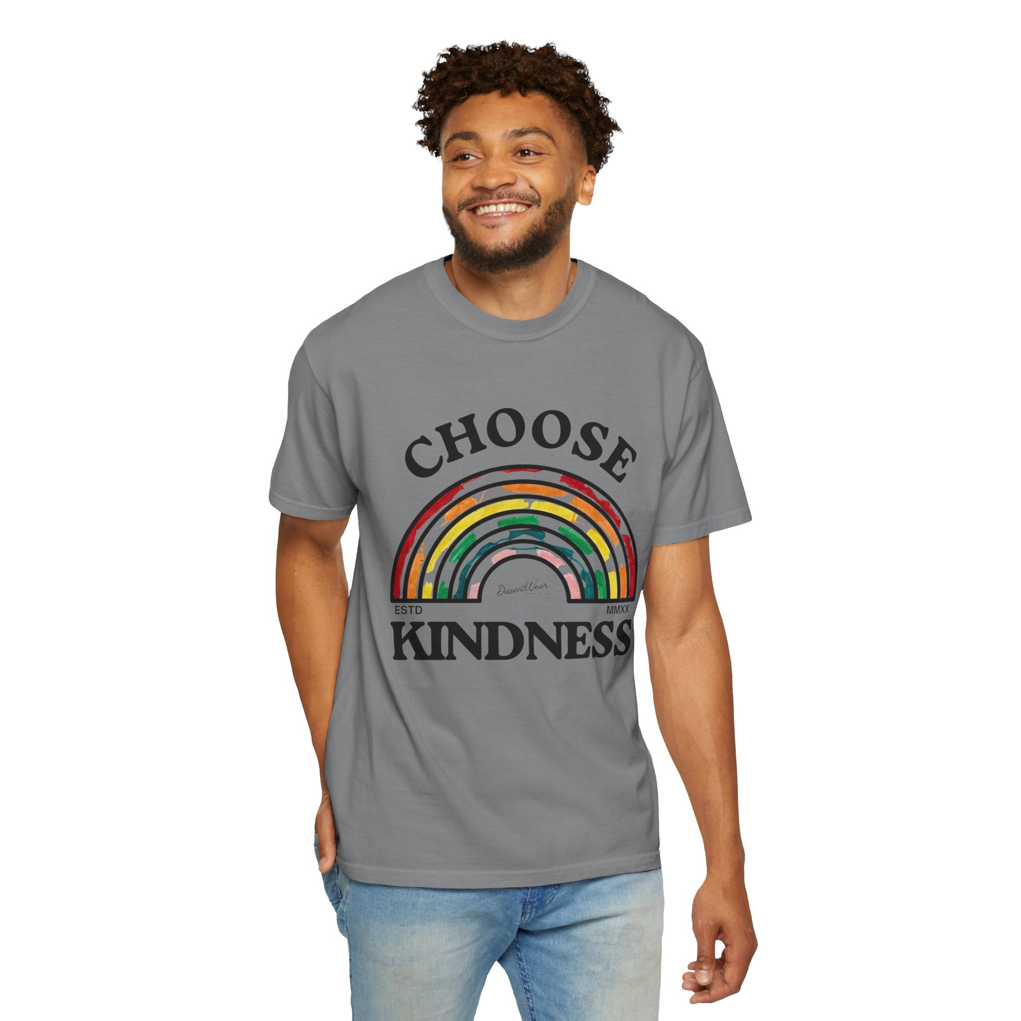 Choose Kindness Unisex Garment-Dyed T-Shirt | Positive Vibes, Casual Wear, Gift for Friends, Motivational Tee, Rainbow Design