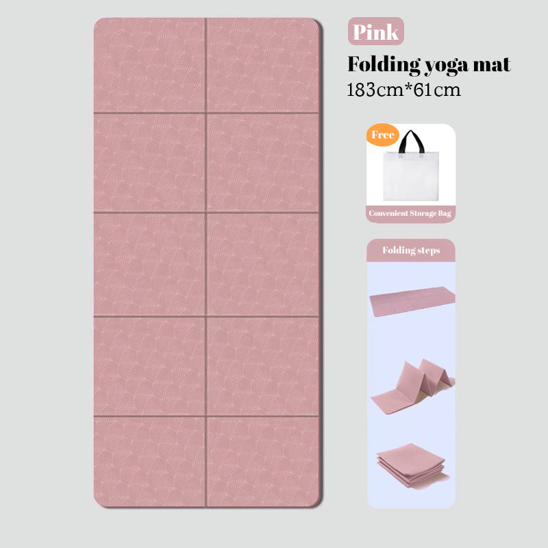 Foldable eco-friendly TPE yoga mat: double-sided, non-slip, for travel, exercise, Pilates & floor workouts