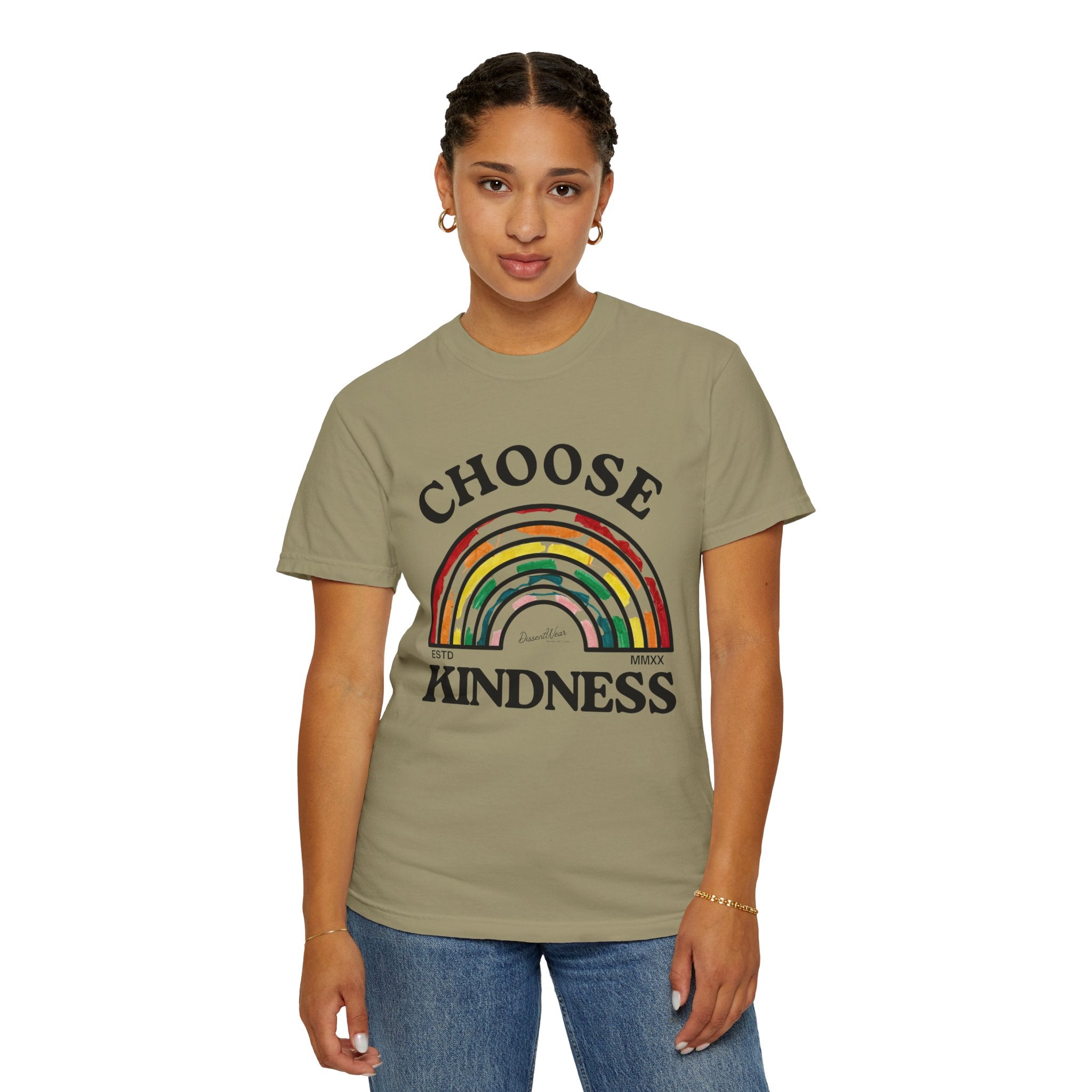 Choose Kindness Unisex Garment-Dyed T-Shirt | Positive Vibes, Casual Wear, Gift for Friends, Motivational Tee, Rainbow Design