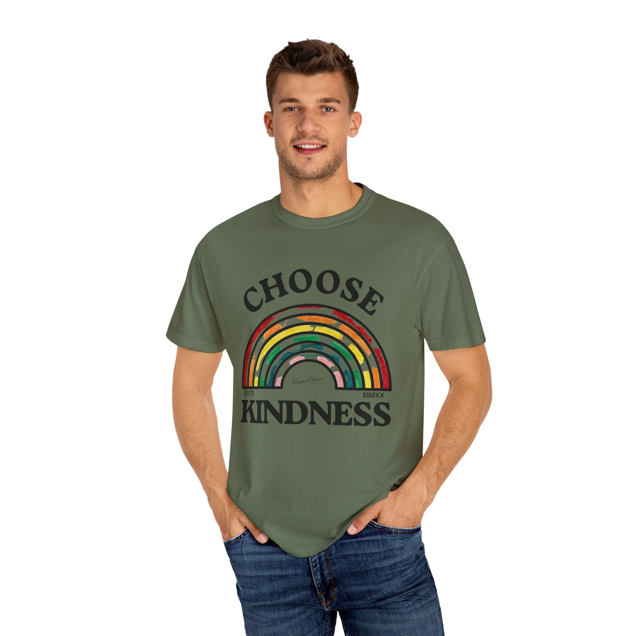 Choose Kindness Unisex Garment-Dyed T-Shirt | Positive Vibes, Casual Wear, Gift for Friends, Motivational Tee, Rainbow Design