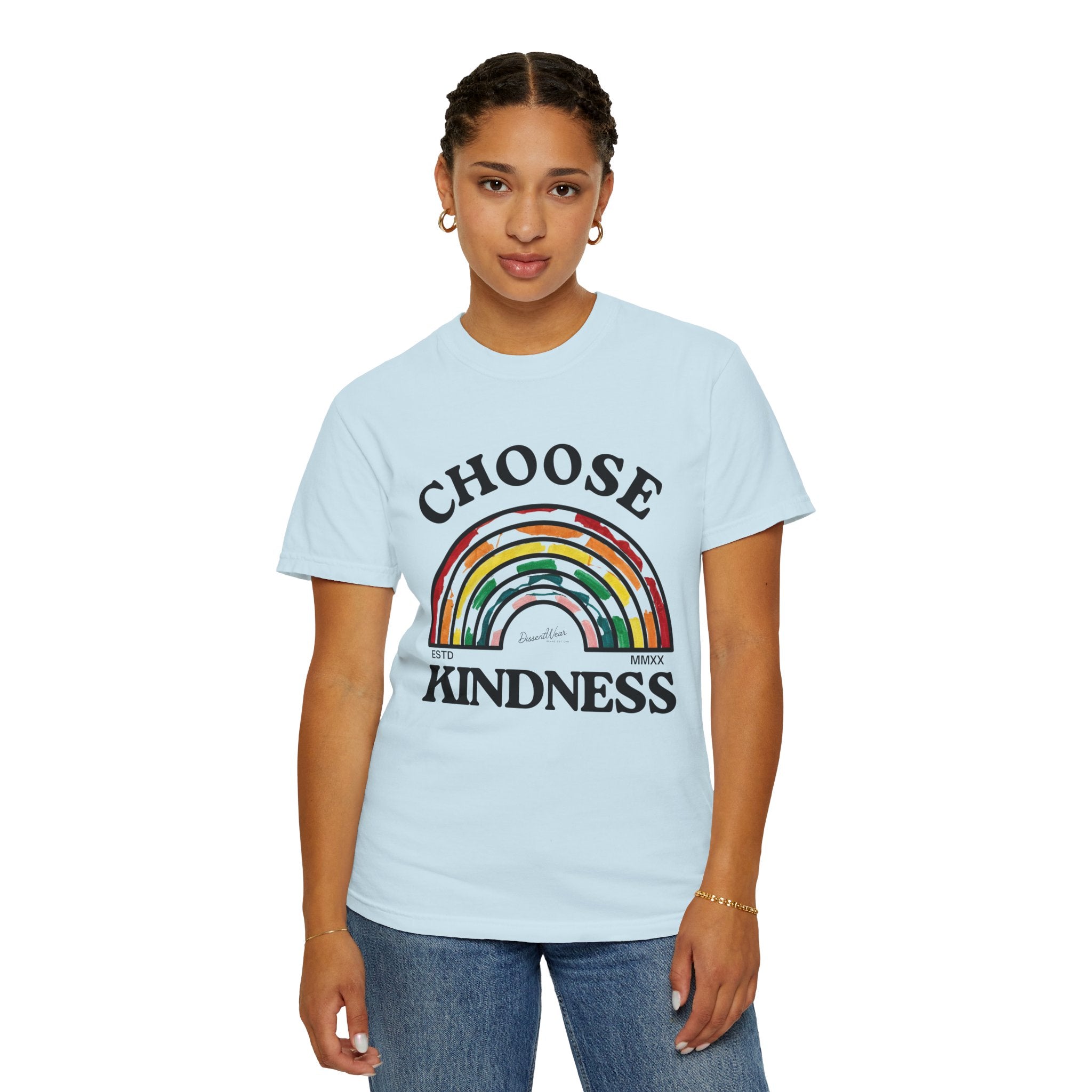 Choose Kindness Unisex Garment-Dyed T-Shirt | Positive Vibes, Casual Wear, Gift for Friends, Motivational Tee, Rainbow Design