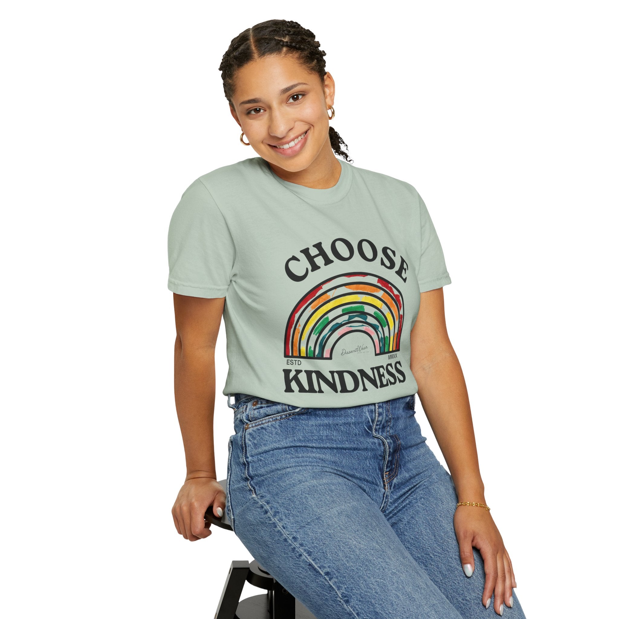 Choose Kindness Unisex Garment-Dyed T-Shirt | Positive Vibes, Casual Wear, Gift for Friends, Motivational Tee, Rainbow Design