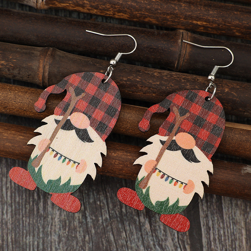 Wooden Pointed Hat Gnome Earrings Christmas Ugly Sweater Party