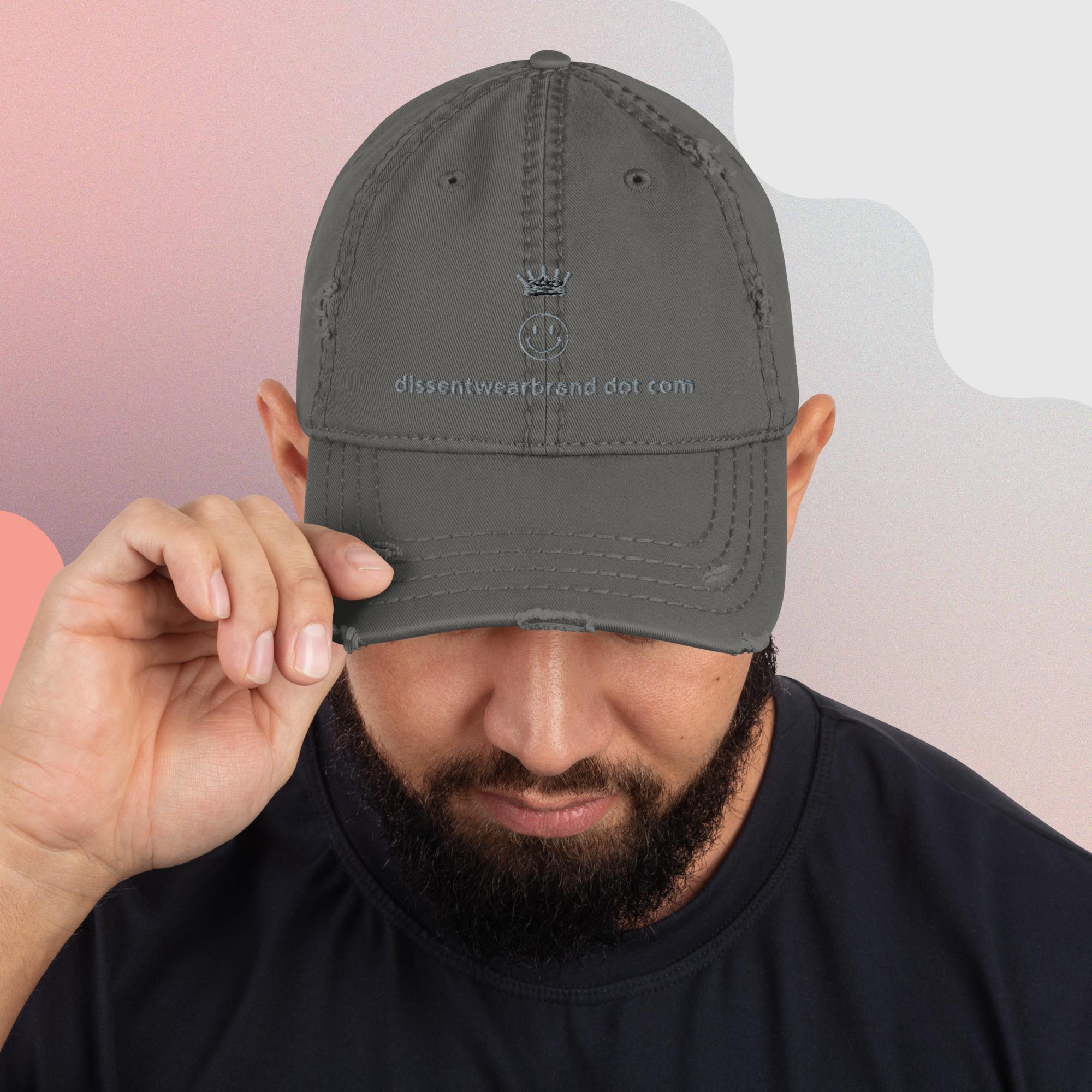 DissentWearBrand Dot Com Smiley Distressed Dad Hat