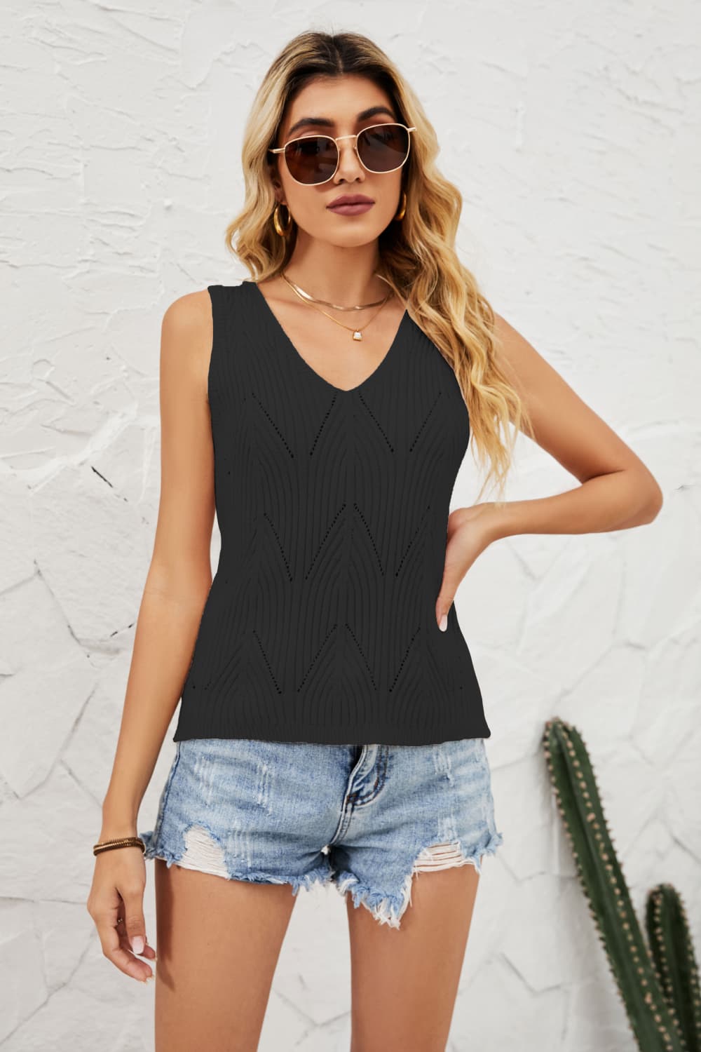 Openwork V-Neck Knit Top *in multiple color options*