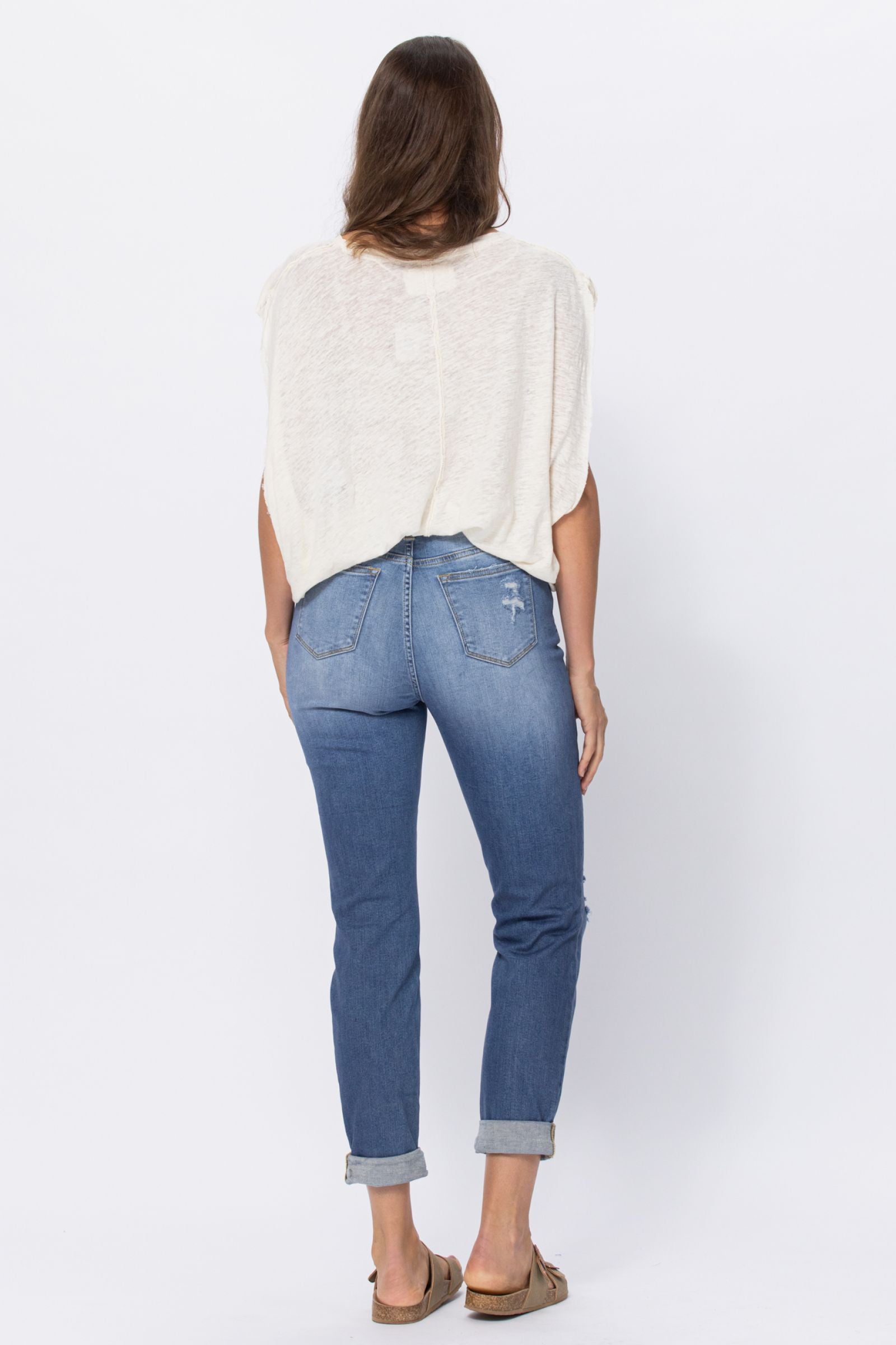 Judy Blue Mid Rise Cuffed Distressed Jeans