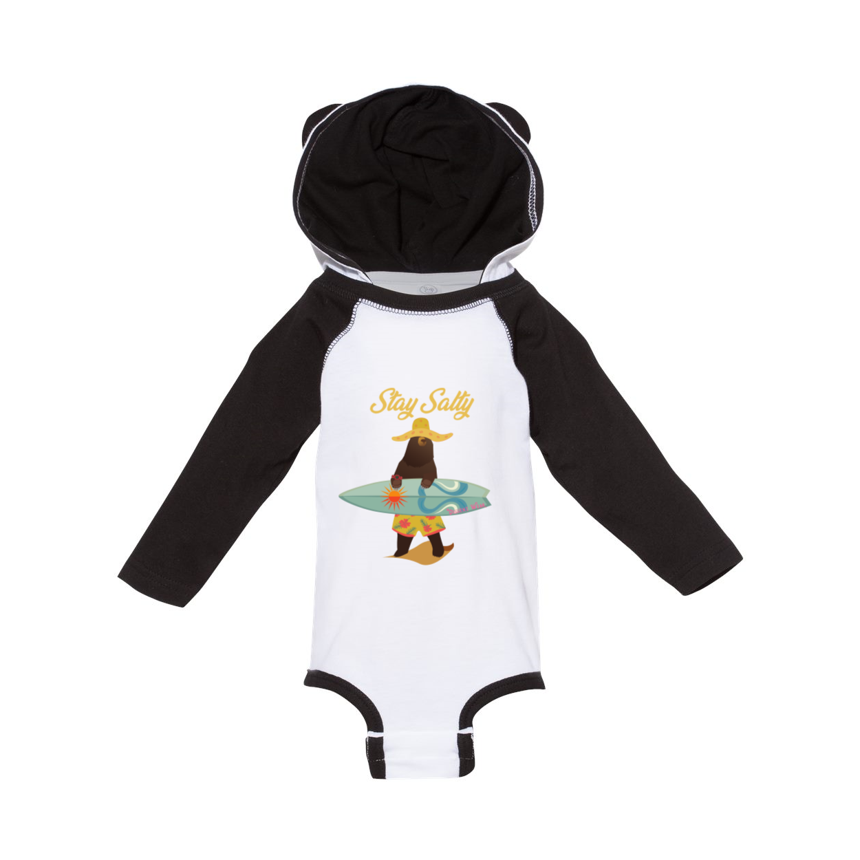 Salty Bear Hooded Infant Bodysuit with Ears