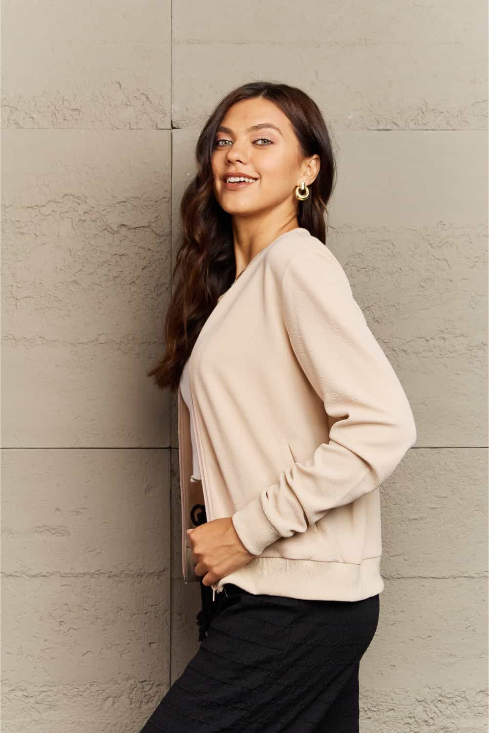 Round Neck Long Sleeve Jacket