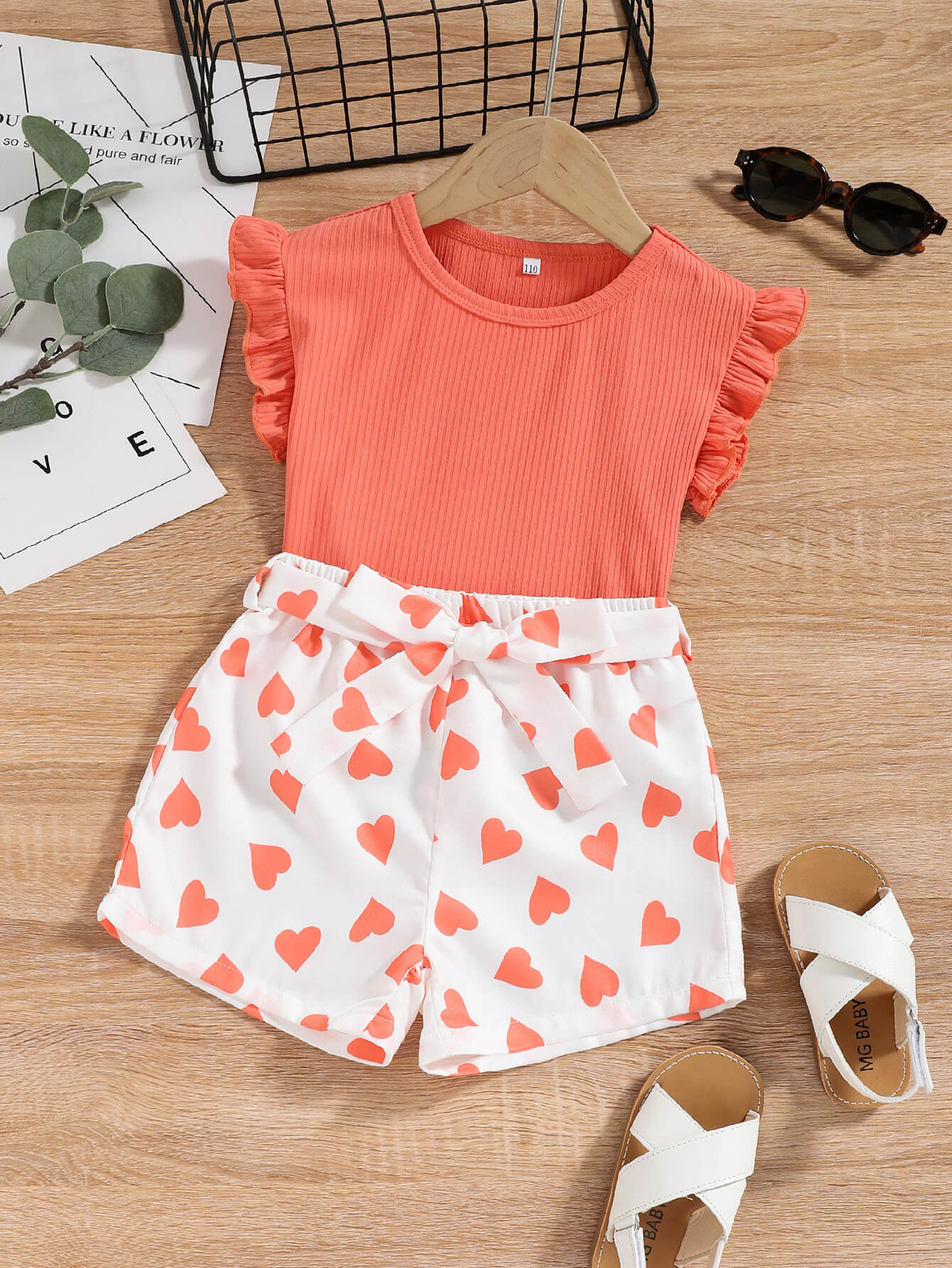 Girls Ribbed T-Shirt and Printed Shorts Set