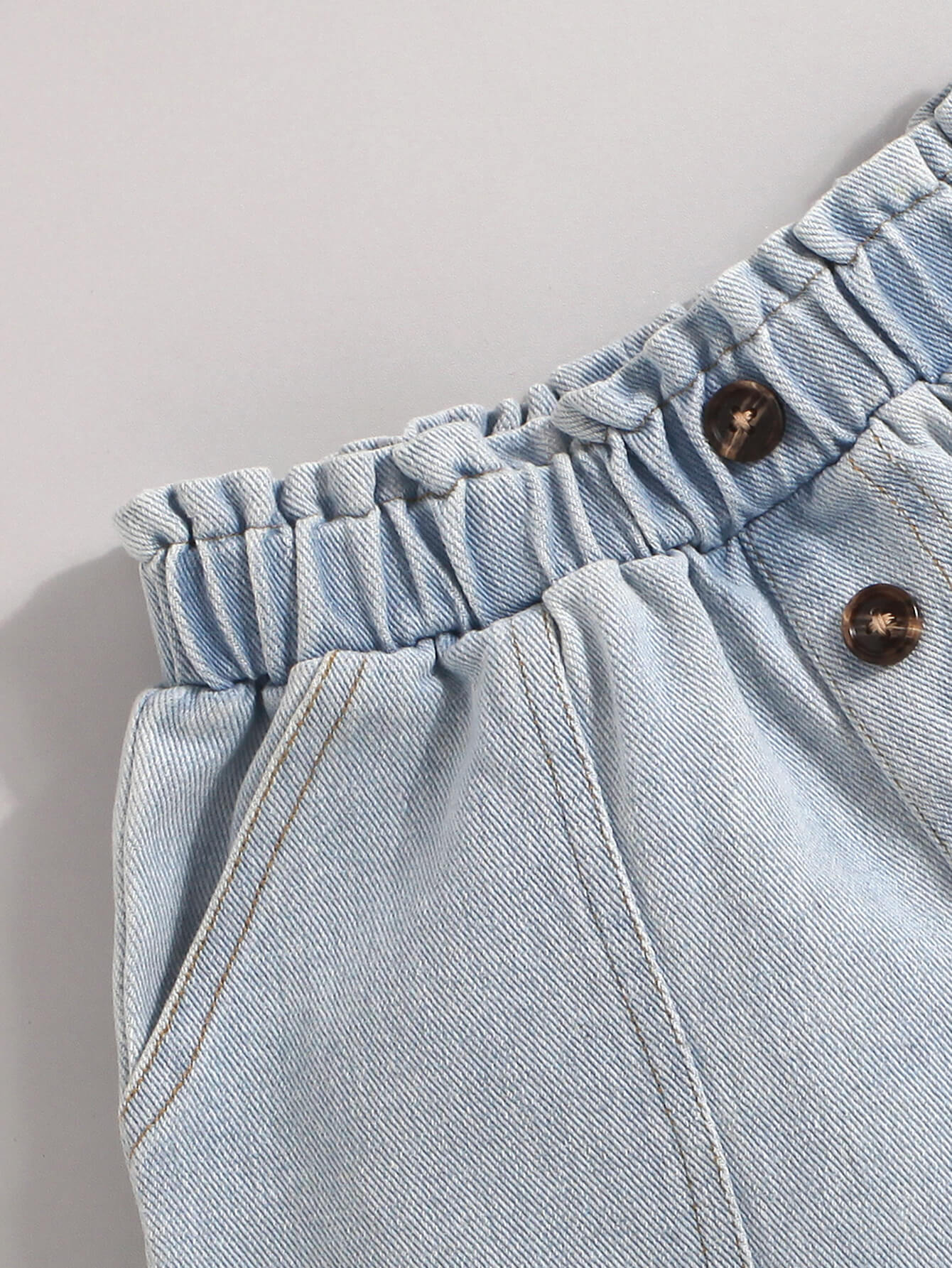 Girls Striped T-Shirt and Button Fly Denim Shorts