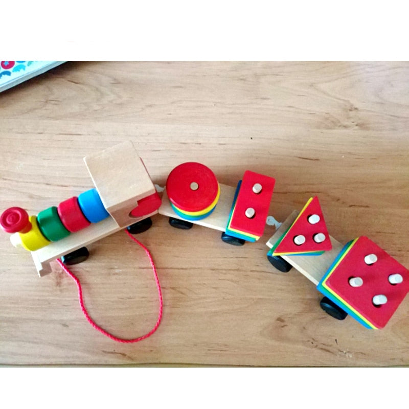 Montessori Toys Educational Wooden Toys for Children Early Learning Geometric Shapes Train Sets Three Tractor Carriage OT GRASP