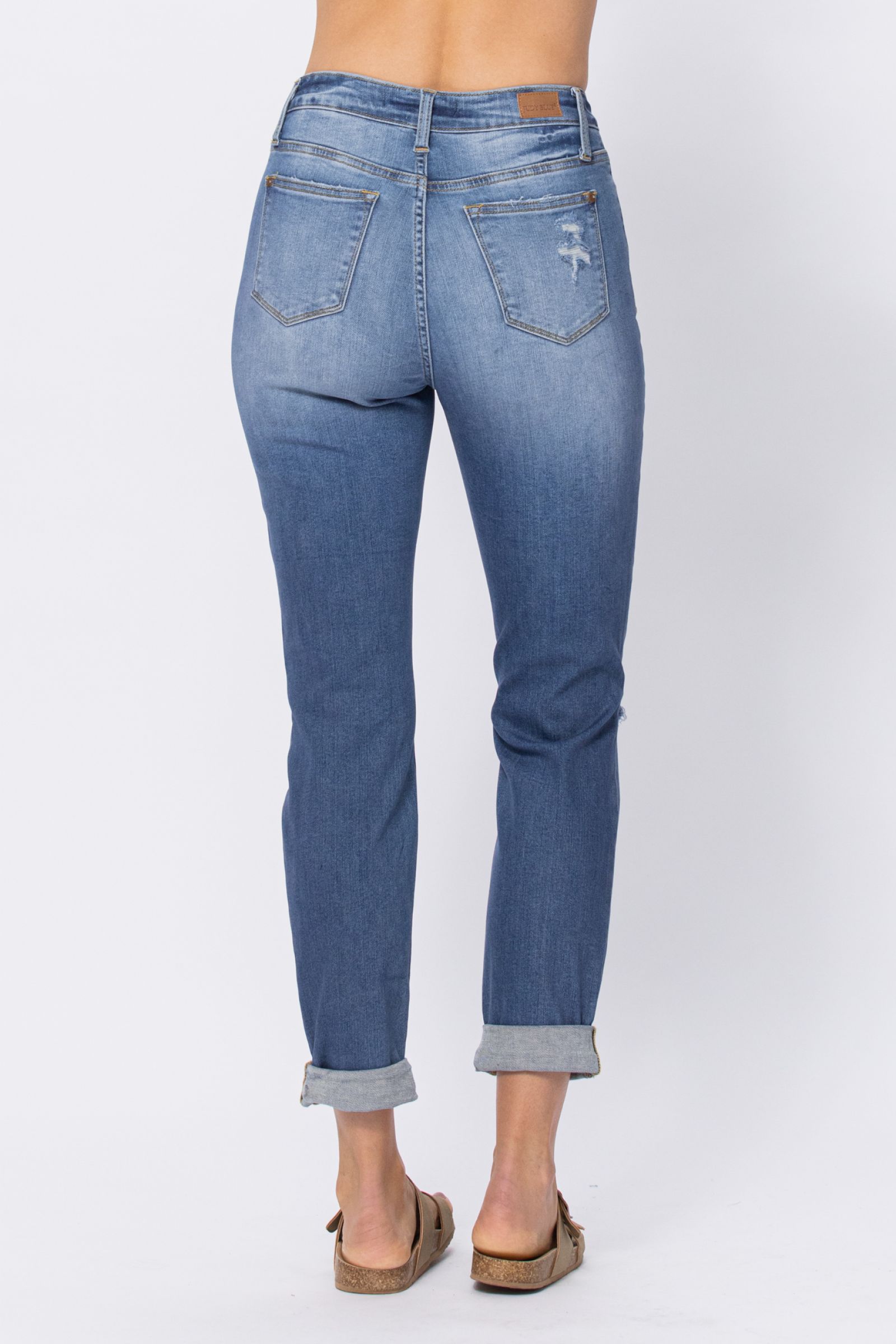 Judy Blue Mid Rise Cuffed Distressed Jeans