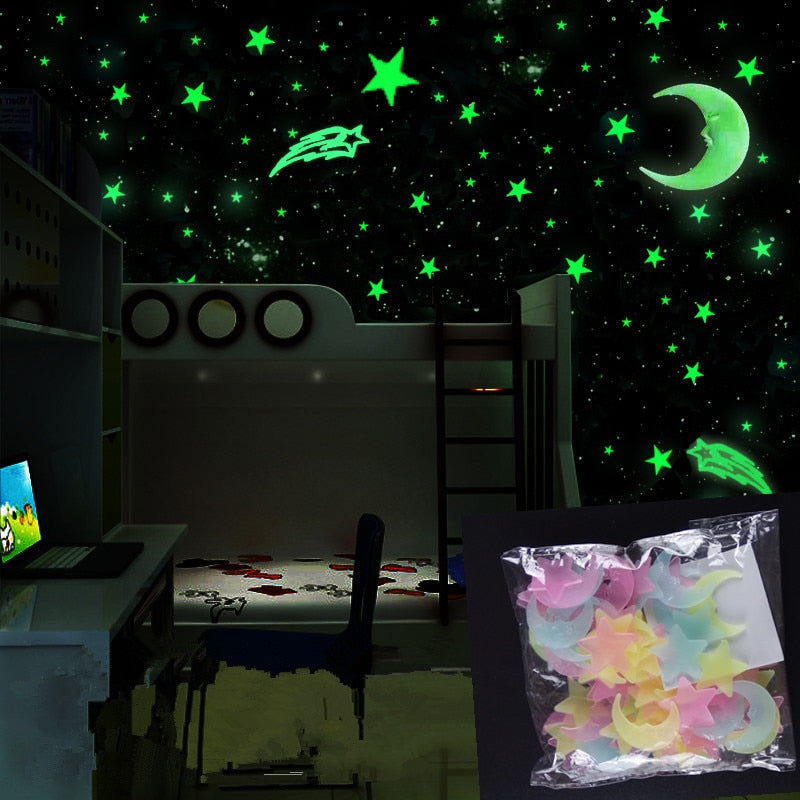 Retro Glow in the dark moon and star set for kids bedroom