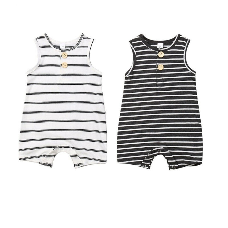 Trendy Striped Shortie Romper with multiple color options.