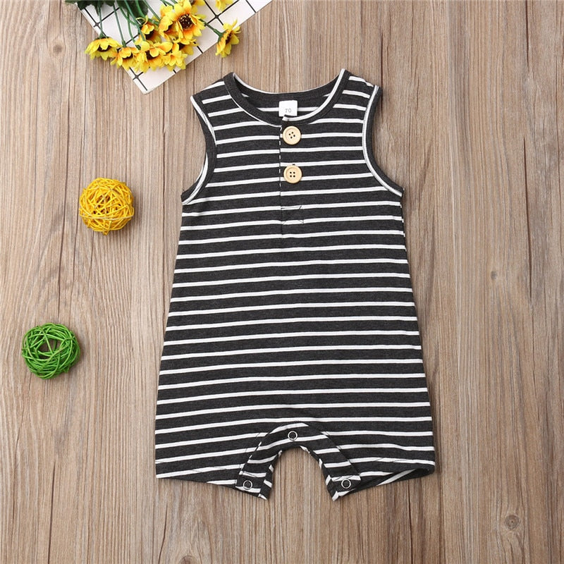 Trendy Striped Shortie Romper with multiple color options.