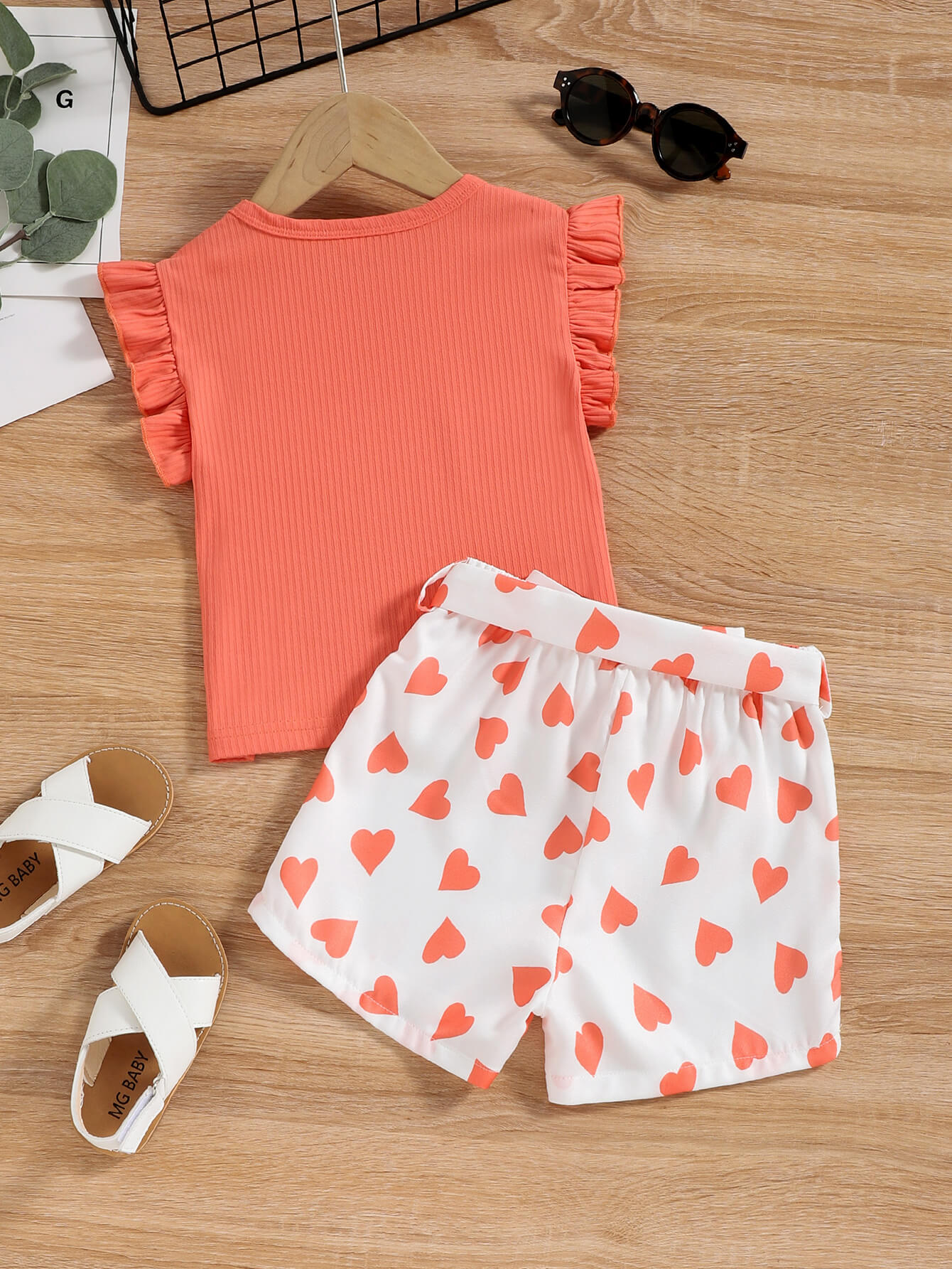 Girls Ribbed T-Shirt and Printed Shorts Set
