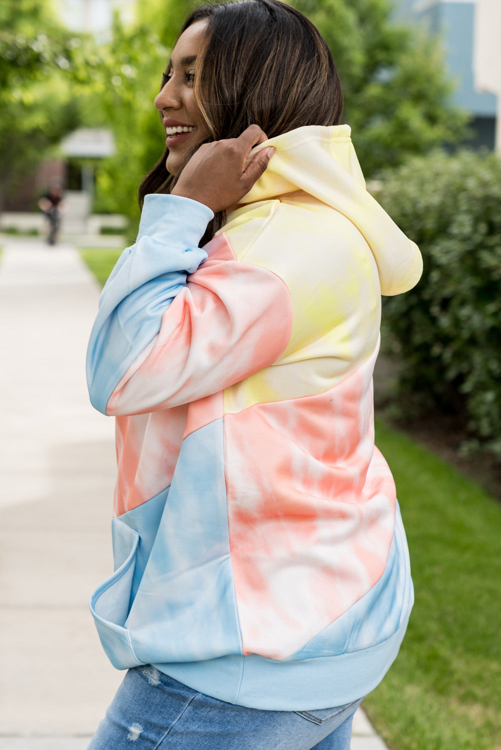 Plus Size Tie-Dye and Color Block Drawstring Detail Hoodies. (3different patterns)