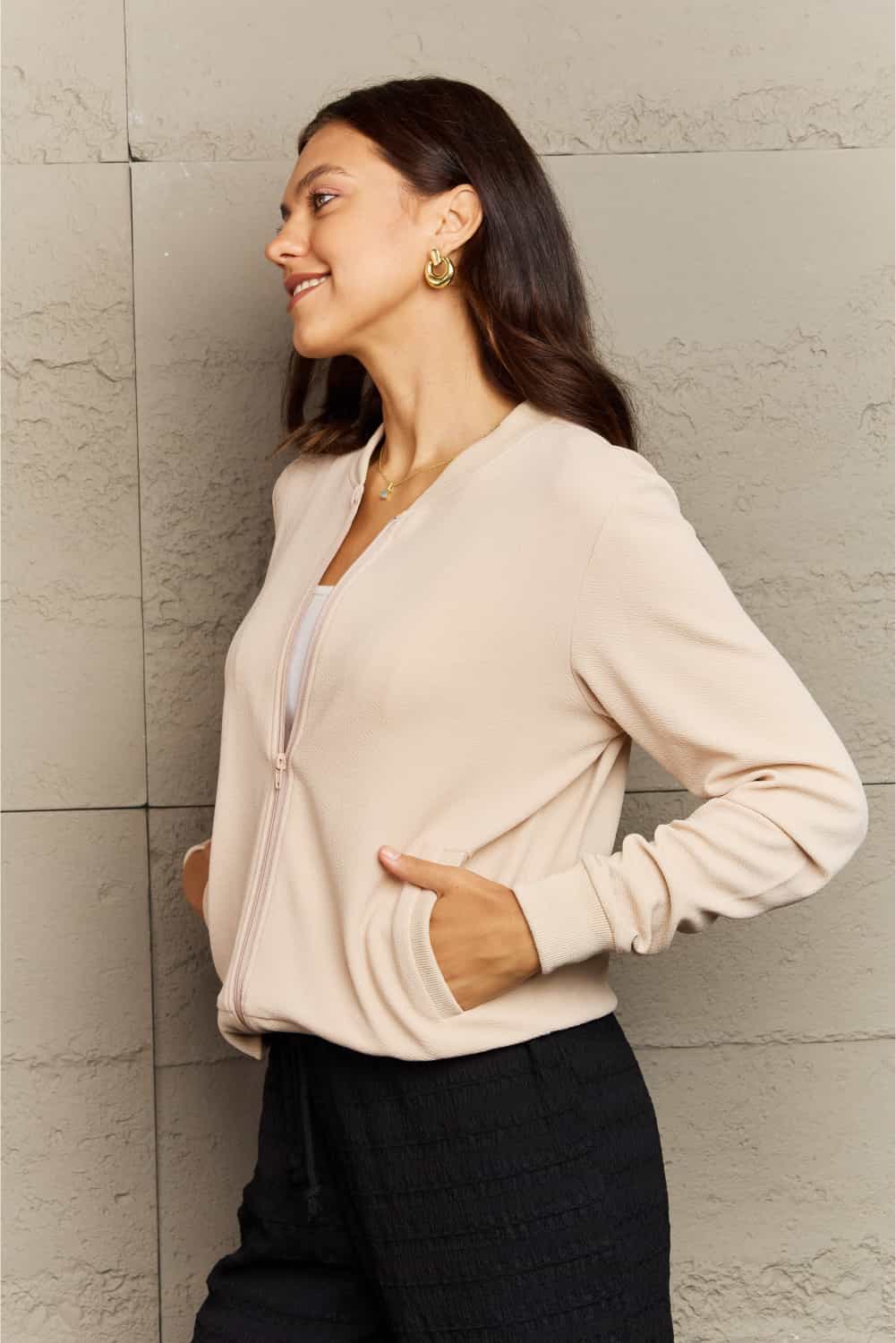 Round Neck Long Sleeve Jacket