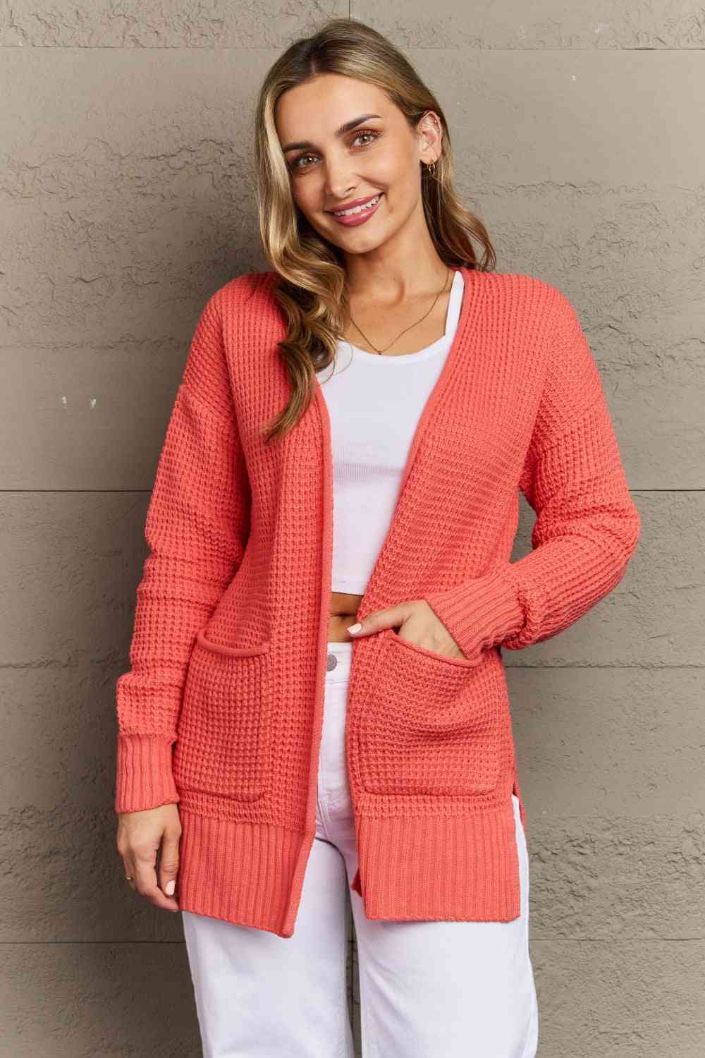 Zenana Bright &amp; Cozy Full Size Waffle Knit Cardigan