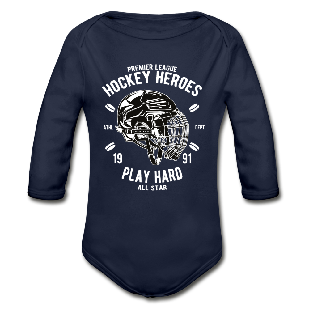 HOCKEY Heroes League Organic Long Sleeve Infant Onesie - dark navy