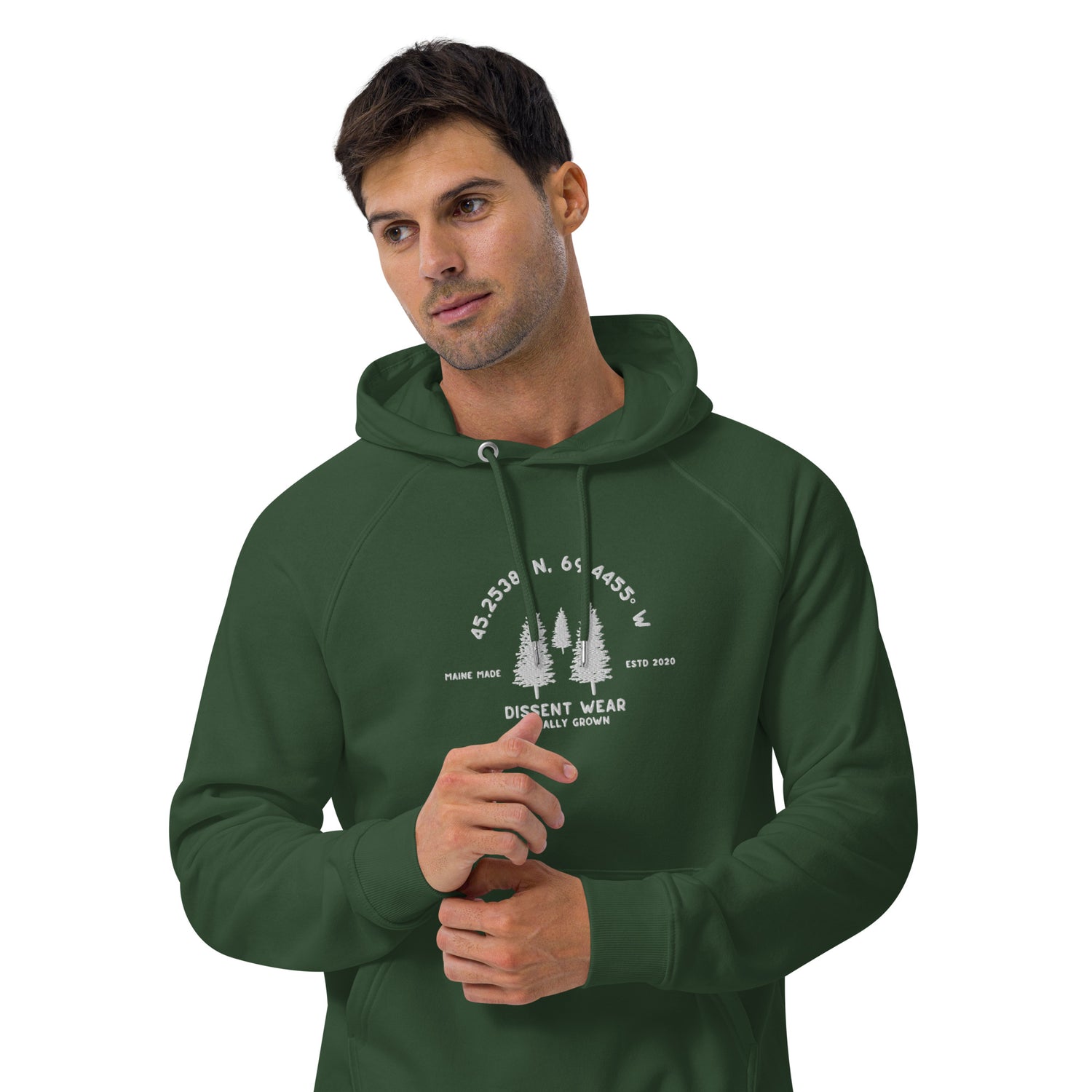 Maine Made Locally Grown 2023 embroidered eco raglan hoodie