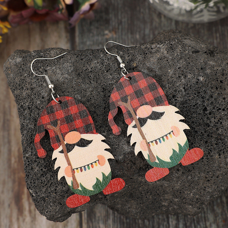 Wooden Pointed Hat Gnome Earrings Christmas Ugly Sweater Party