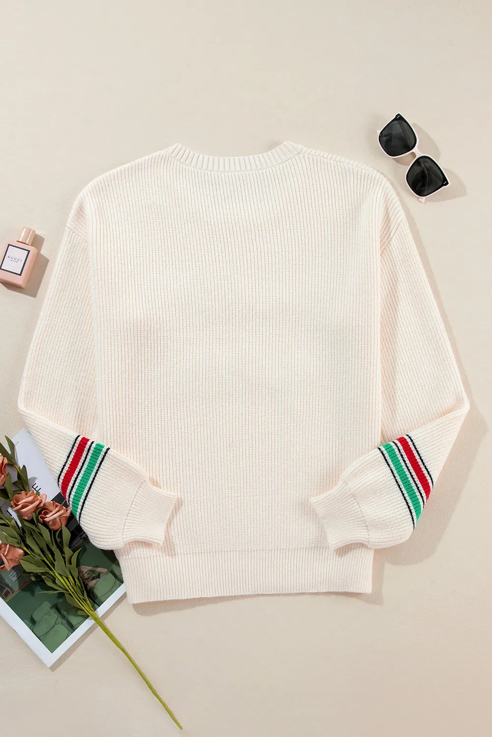 Letter Round Neck Long Sleeve Sweater