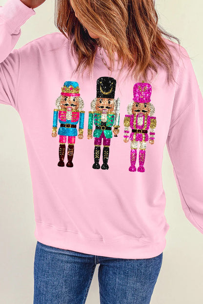 Nutcracker Graphic Round Neck Long Sleeve Sweatshirt Ugly Sweater Ugly Sweater Party Contest