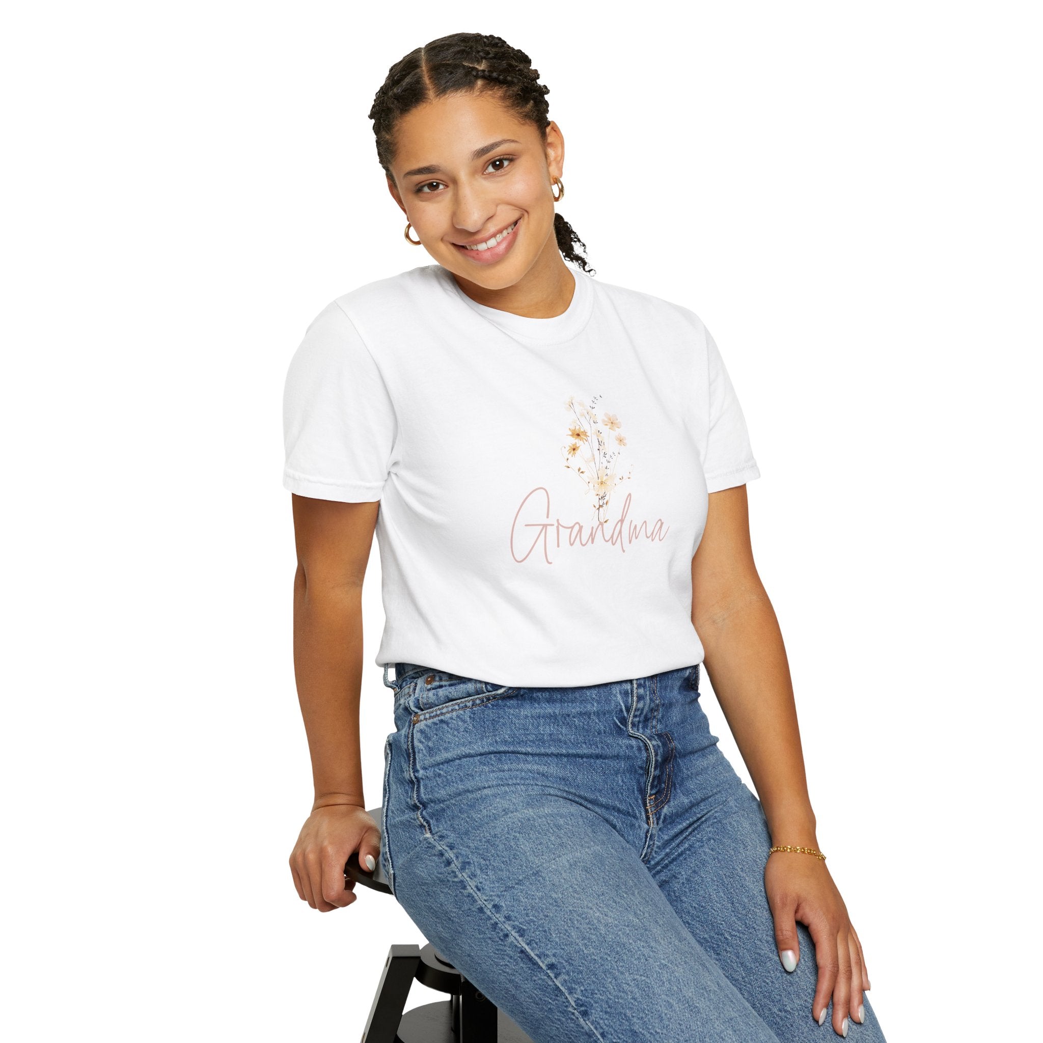 Flower Grandma Unisex Garment-Dyed T-Shirt, Gift for Grandma, Floral Tee, Mother&