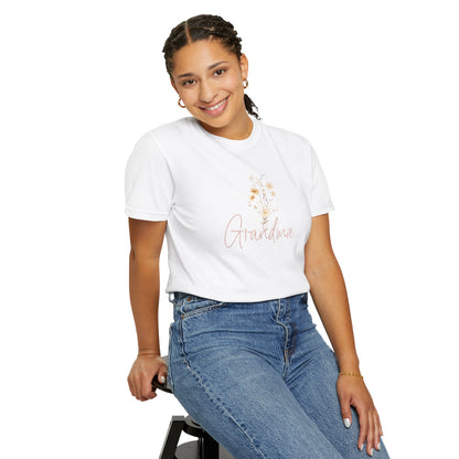 Flower Grandma Unisex Garment-Dyed T-Shirt, Gift for Grandma, Floral Tee, Mother&